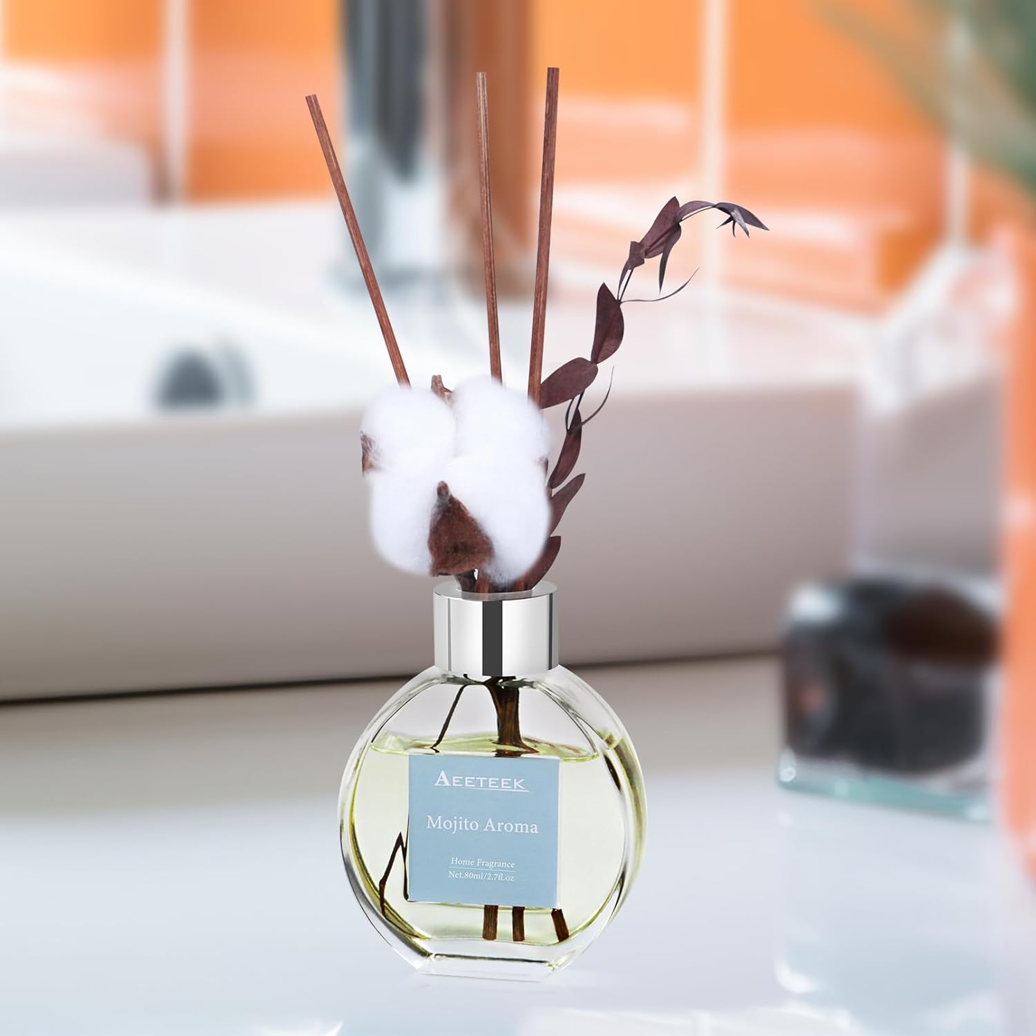 Mojito Aroma Reed Diffuser Set with 4 Sticks and Dry Flowers