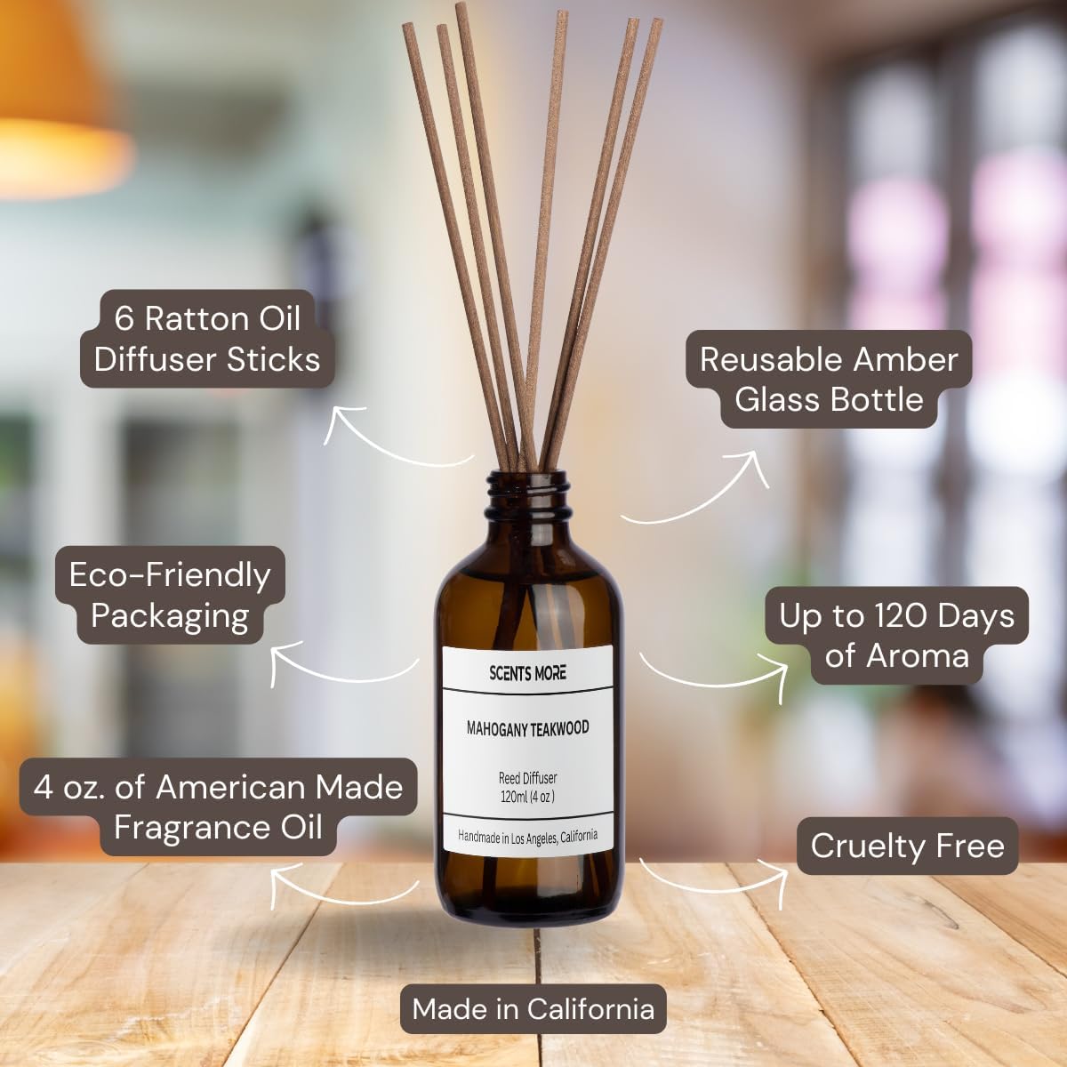 VEEDOO Reed Diffuser Set Sandalwood Amber 4oz