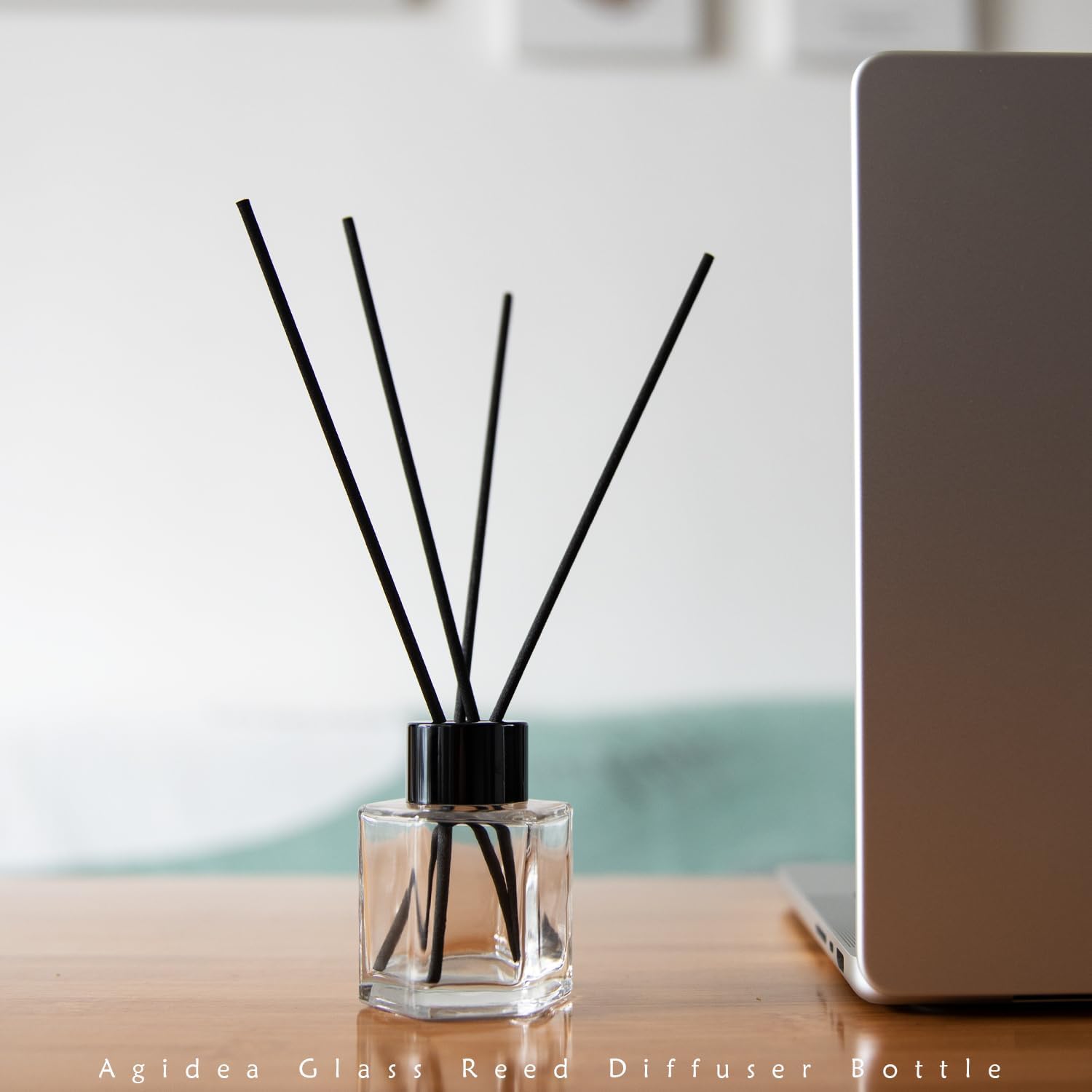 4PCS Clear Glass Diffuser Bottles with Black Caps and Sticks Set