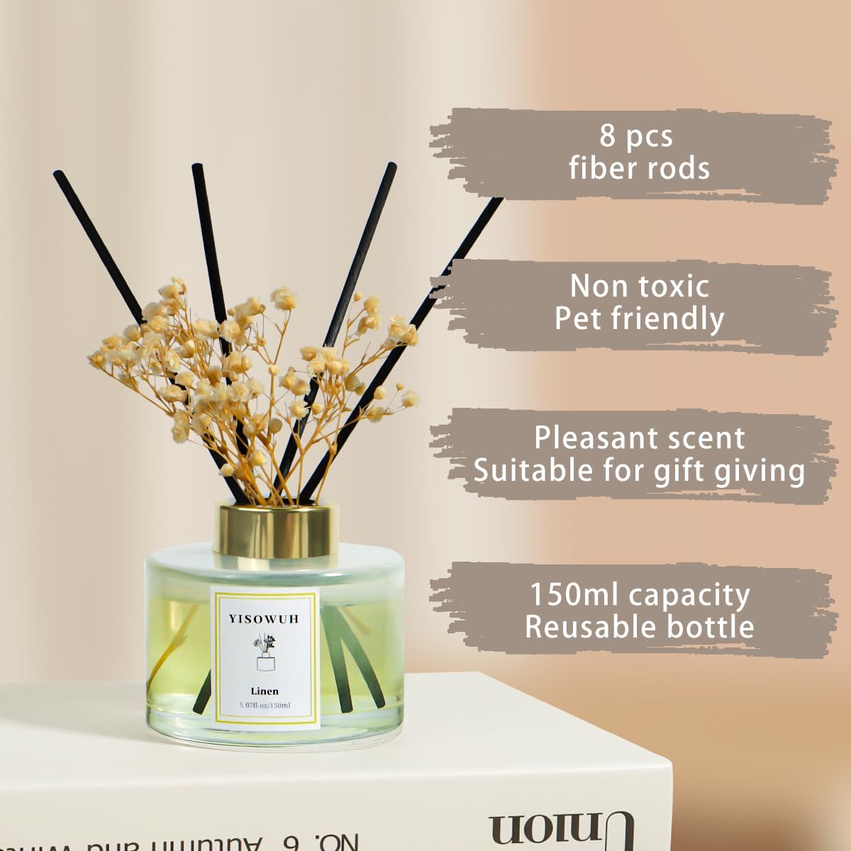 Linen Scent Reed Diffuser Set with 8 Sticks