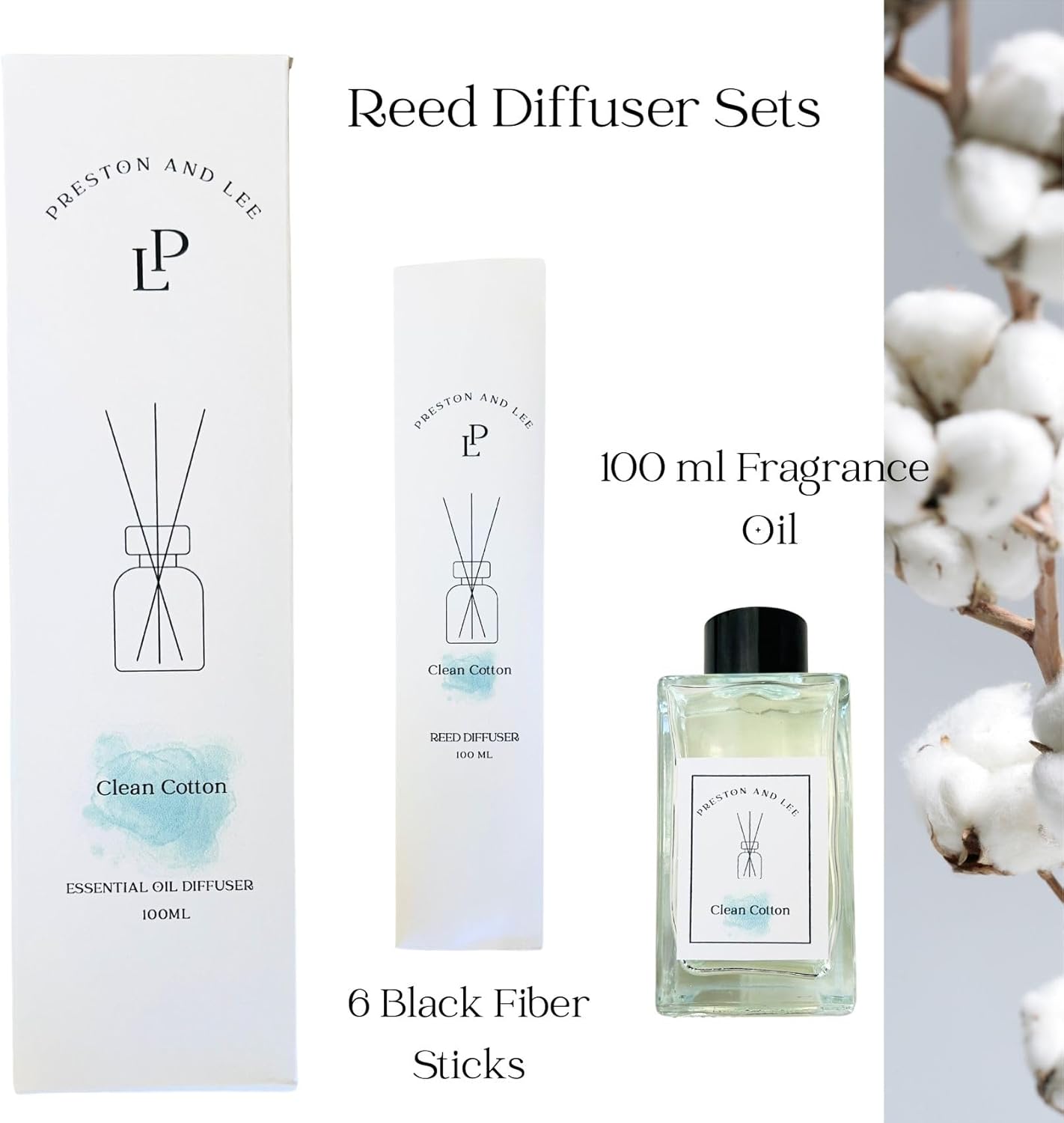 Preston and Lee Reed Diffuser Set 100ml Clean Cotton Scented