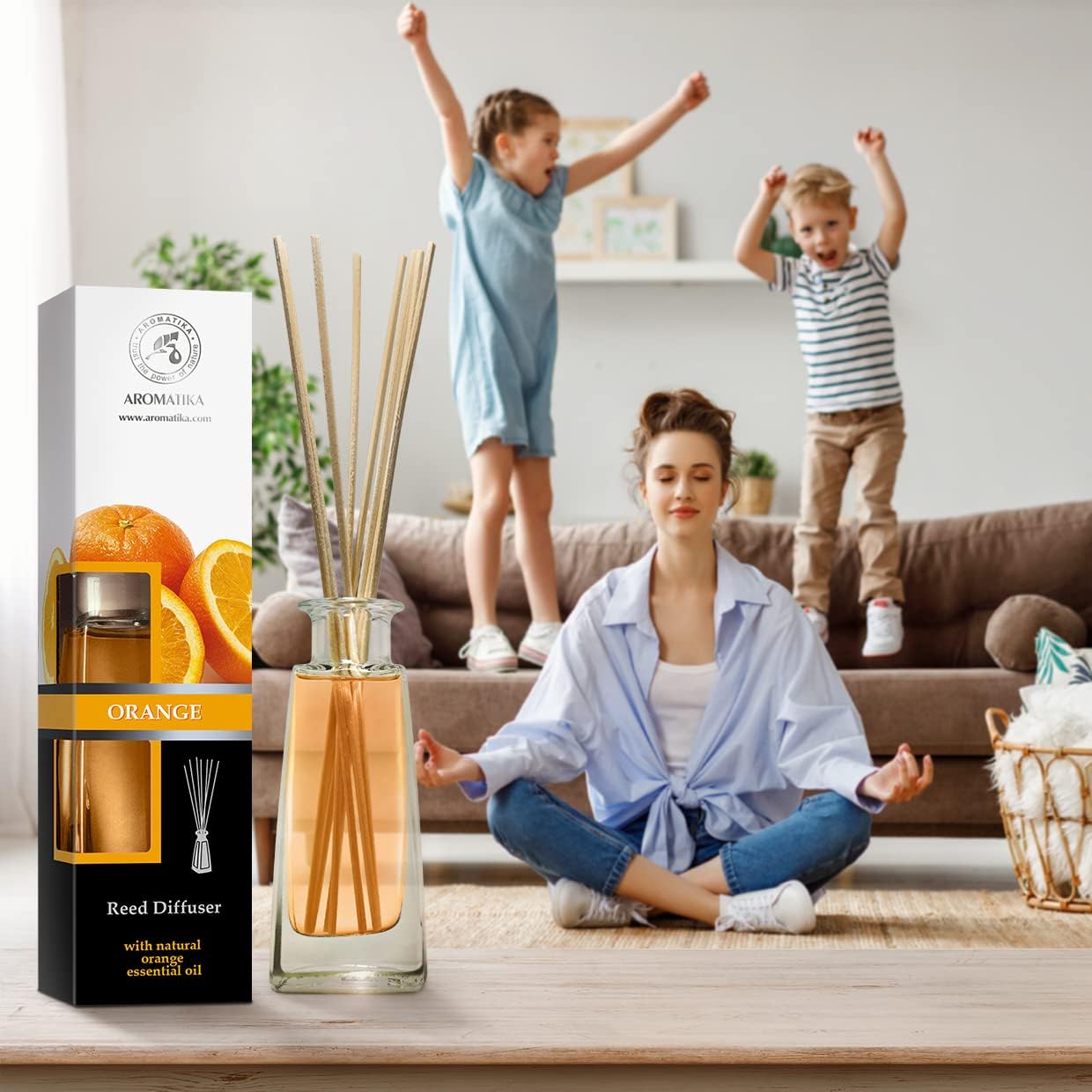 Orange Diffuser with Essential Oil 34 Fl Oz Set