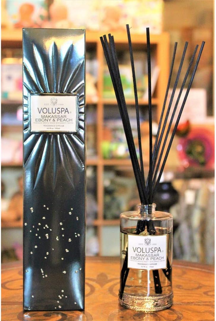 Voluspa Makassar Ebony Peach Reed Diffuser Set