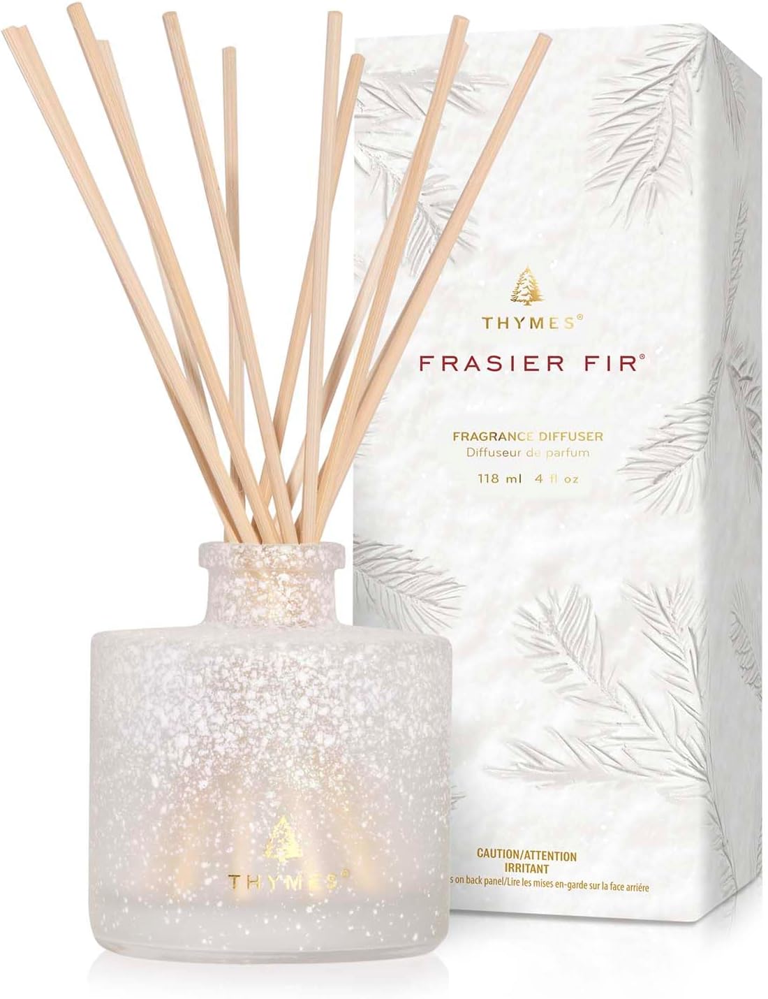 Thymes Frasier Fir Reed Diffuser Set 4 Fl Oz White Flocked
