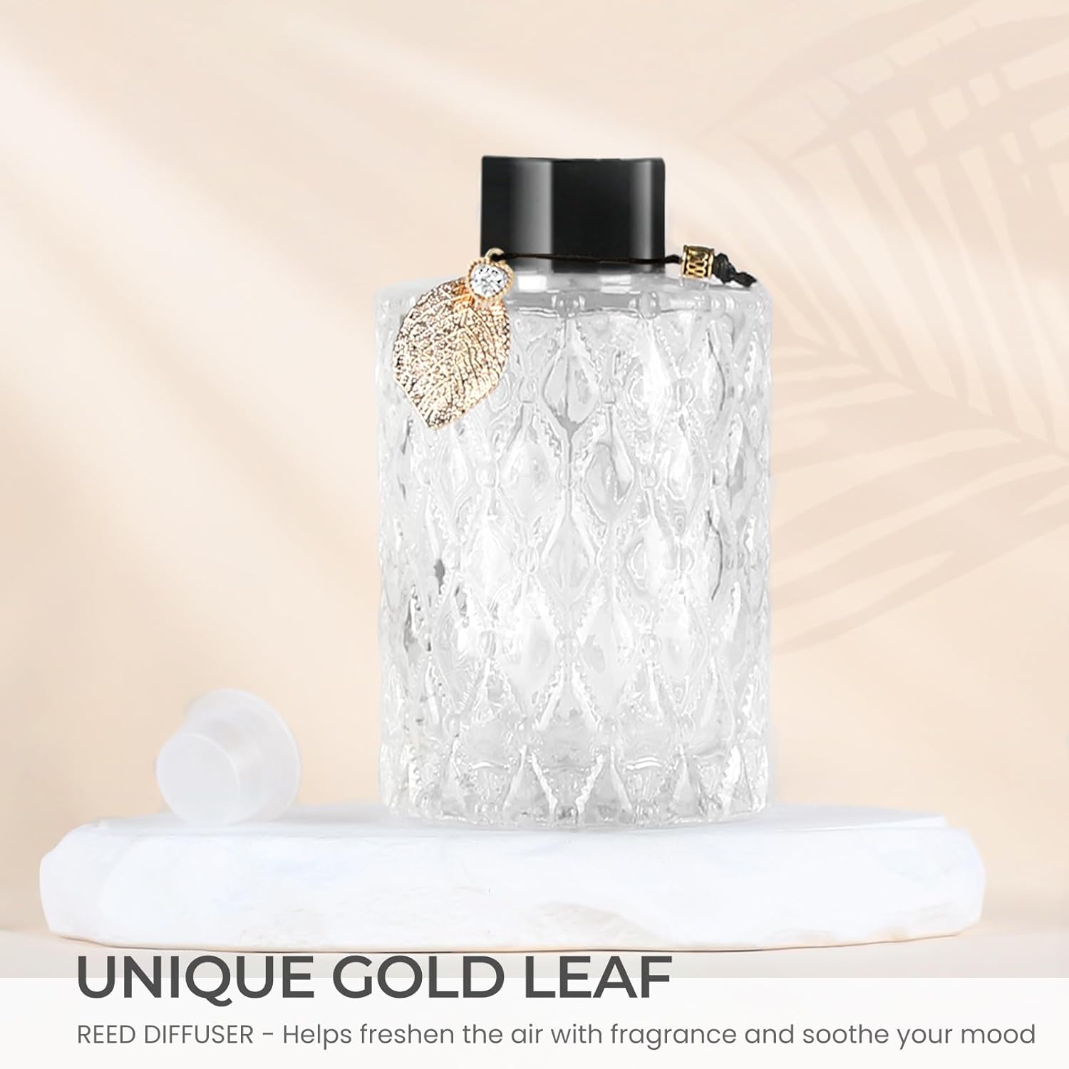 TRIFOLIC 4Pcs Reed Diffuser Set with Golden Decor Black Bottles