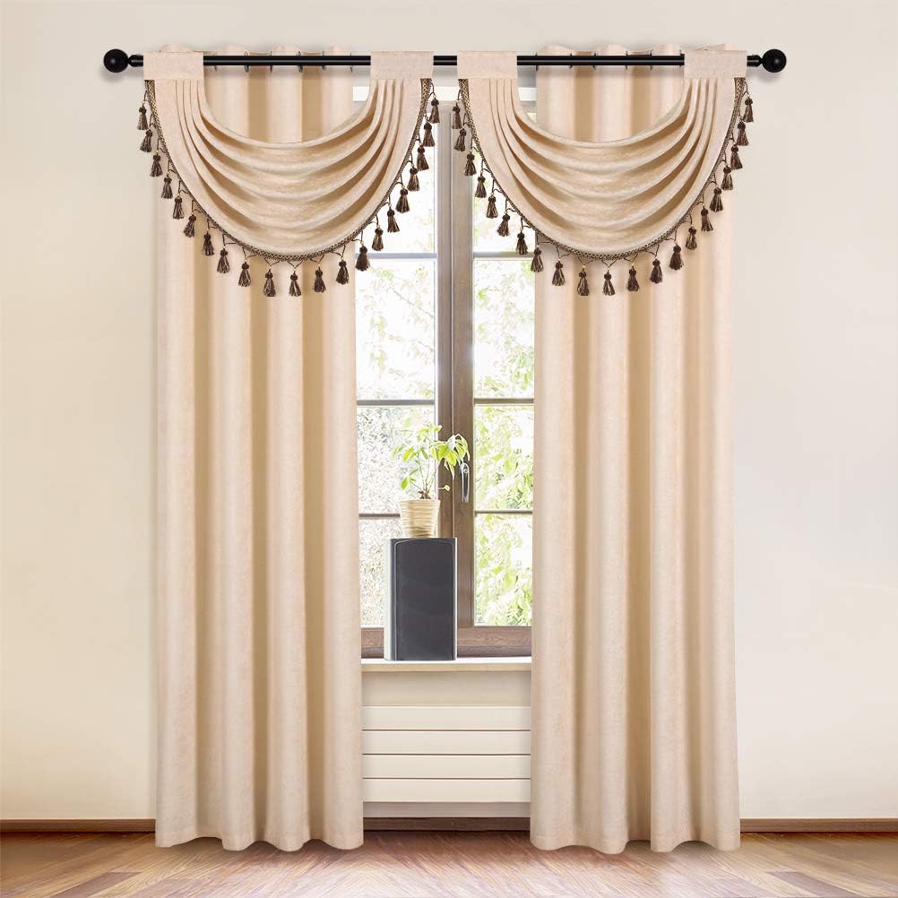 ELKCA Beige Thick Chenille Waterfall Swag Valance for Living Room and Kitchen