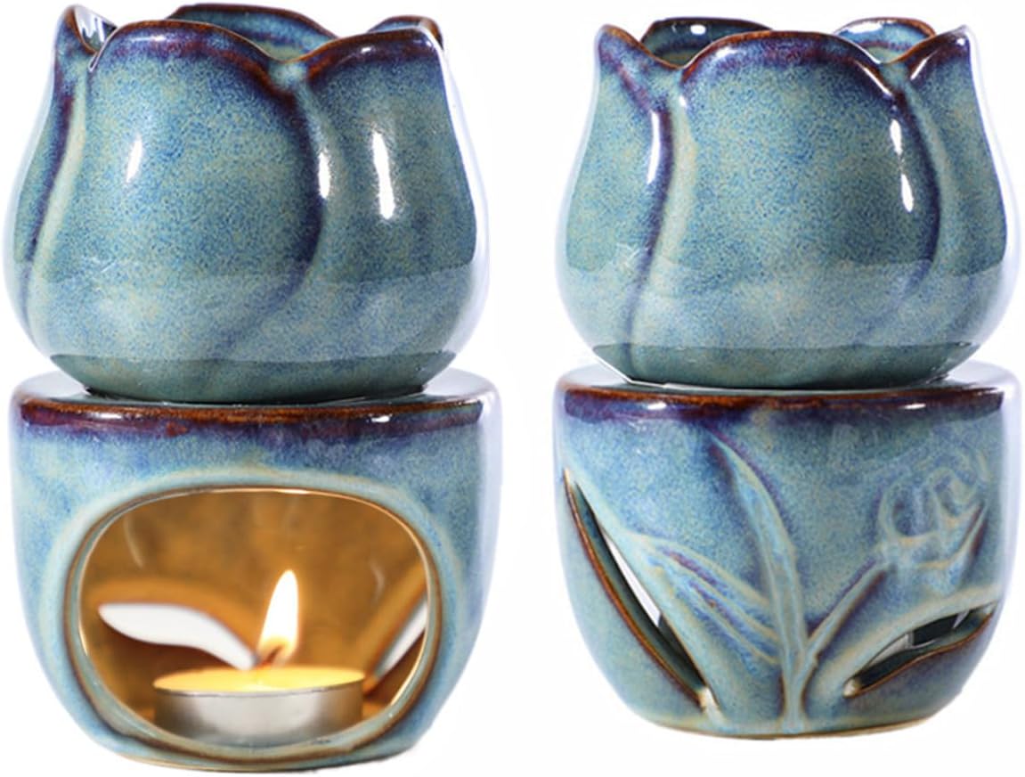 Ruitasa Essential Oil Burner Tealight Set 2PCS Lotushaped Ceramic Aromatherapy Candle
