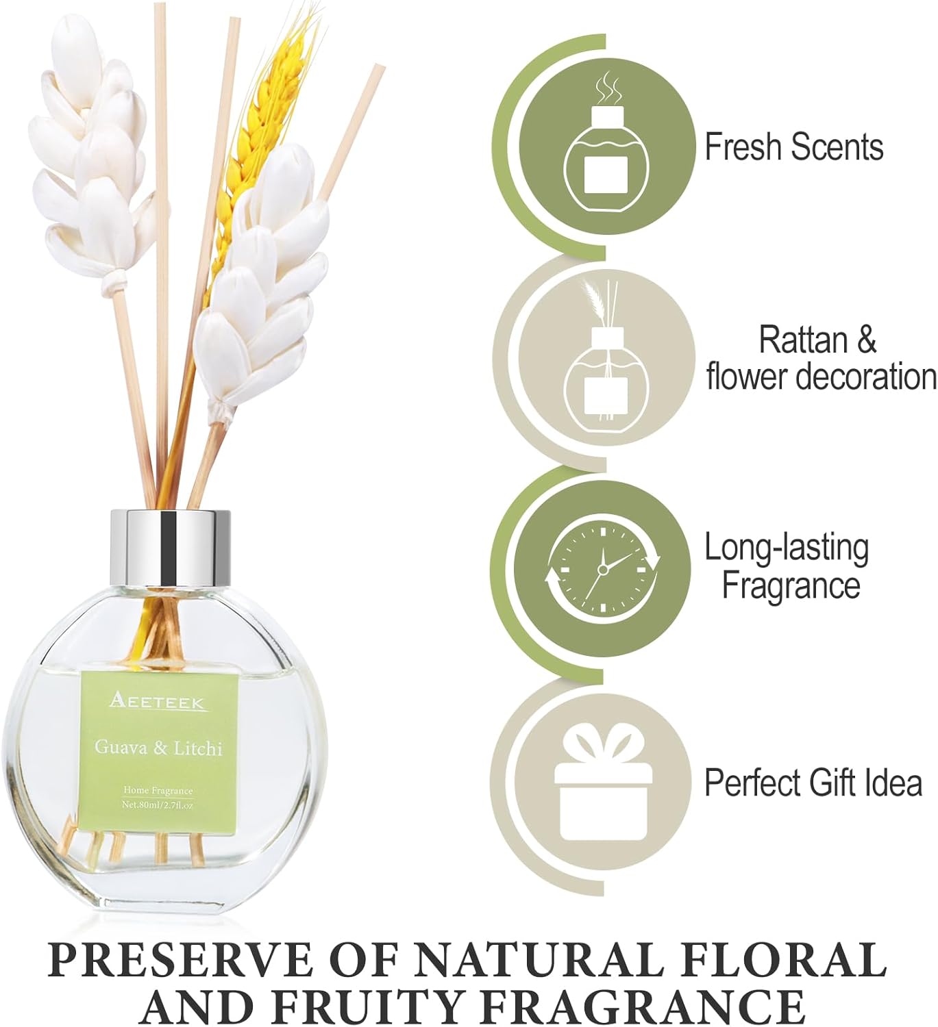 Guava Litchi Reed Diffuser Set - 80ml Strong Fragrance