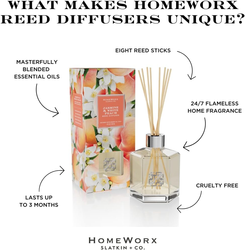 HomeWorx by SLATKIN CO Jasmine White Peach Reed Diffuser