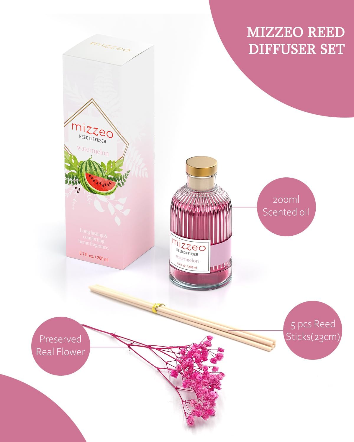 MIZZEO Watermelon Reed Diffuser Set 676 Fl Oz