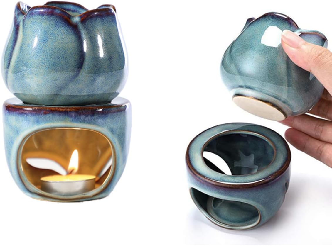 Ruitasa Essential Oil Burner Tealight Set 2PCS Lotushaped Ceramic Aromatherapy Candle