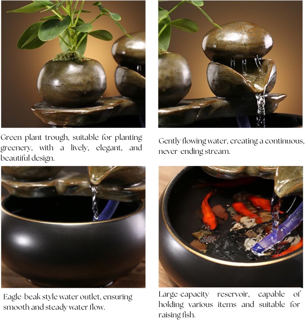 Zen Ceramic Water Fountain with Plant Holder