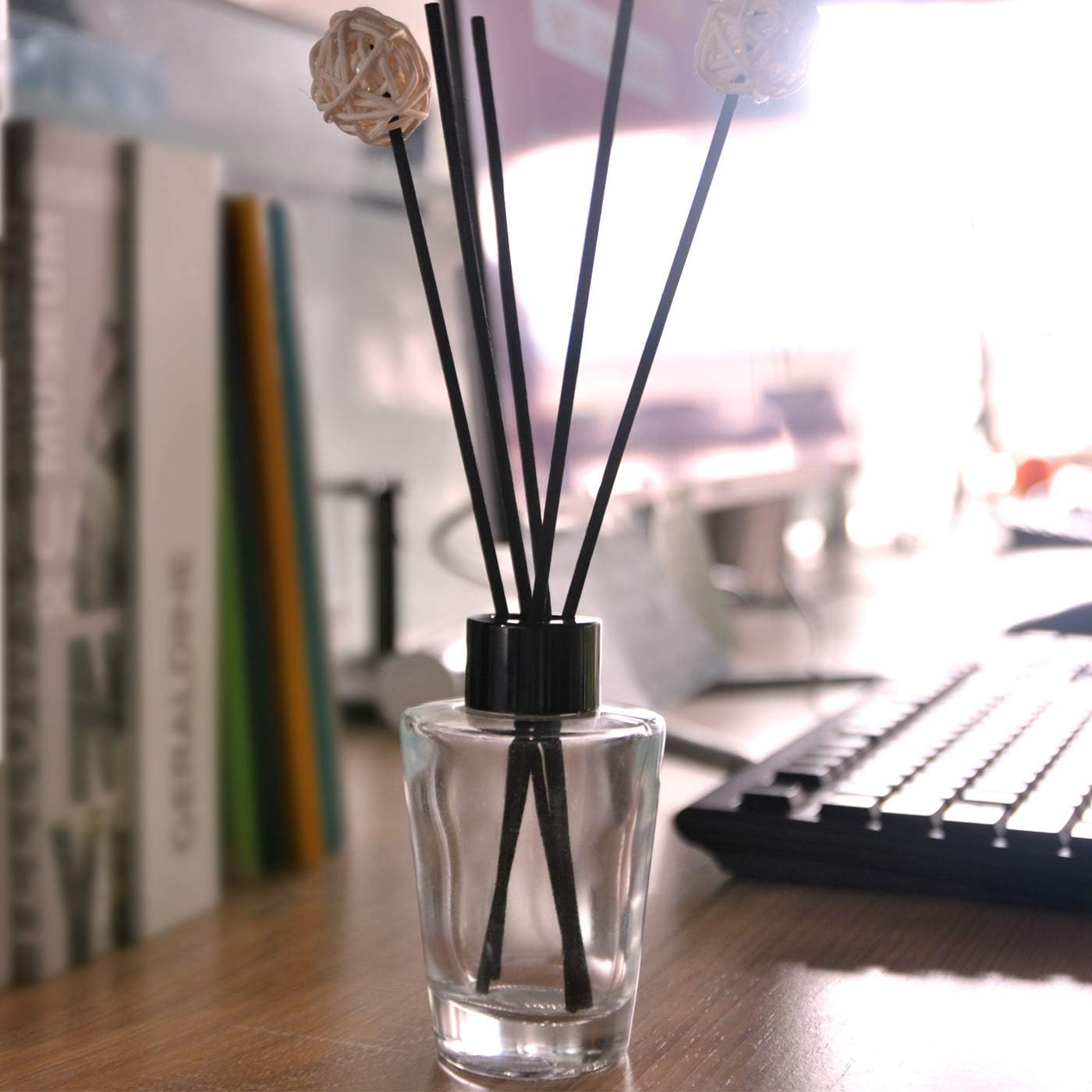 Set of 4 Inverted Cone Reed Diffuser Glass Bottles with Black Caps