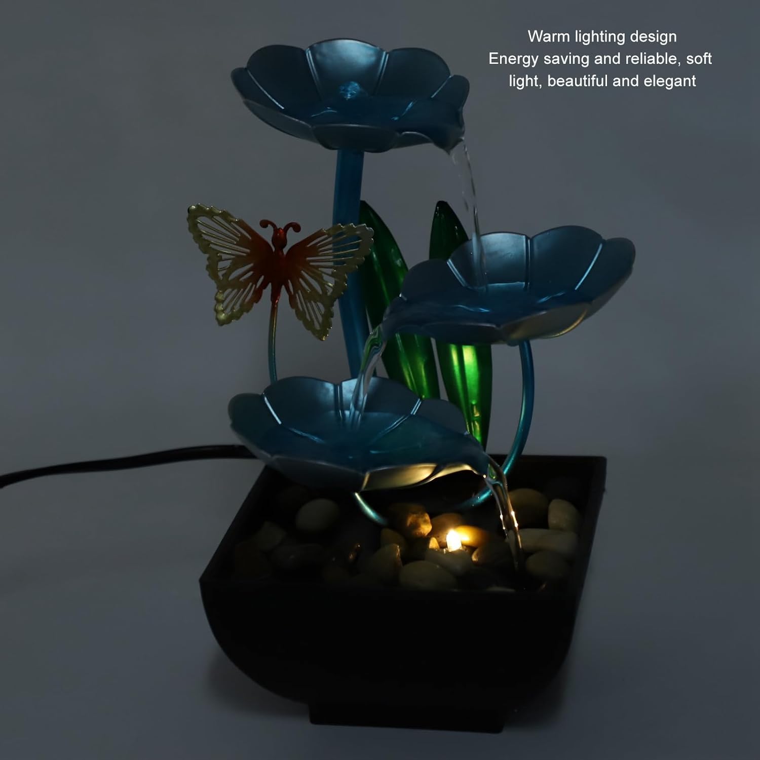 Small Tabletop Waterfall Fountain with LED Light and USB Plug