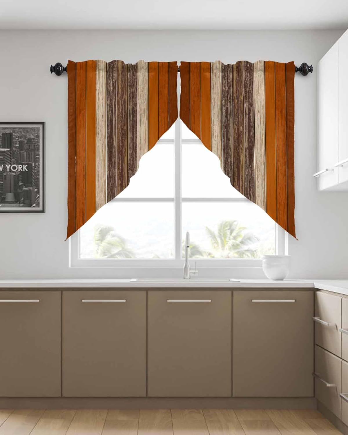 Farmhouse Burnt Orange Valance with 2 Panels for Windows