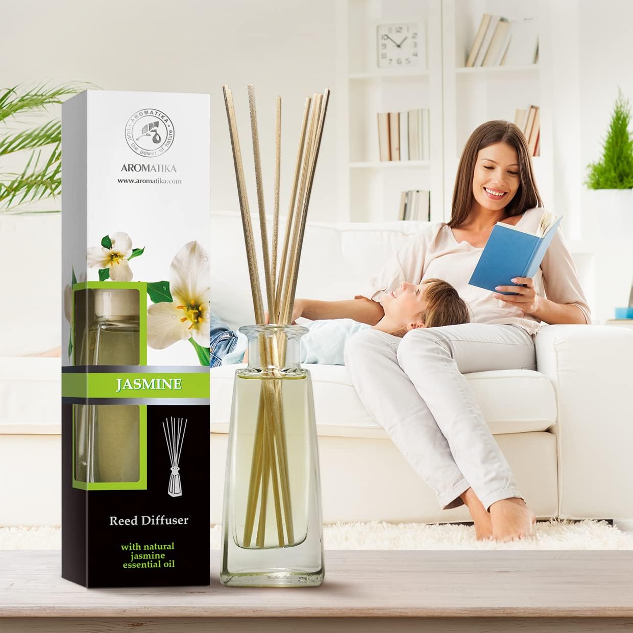 Aromatika Jasmine and Vanilla Reed Diffuser Set