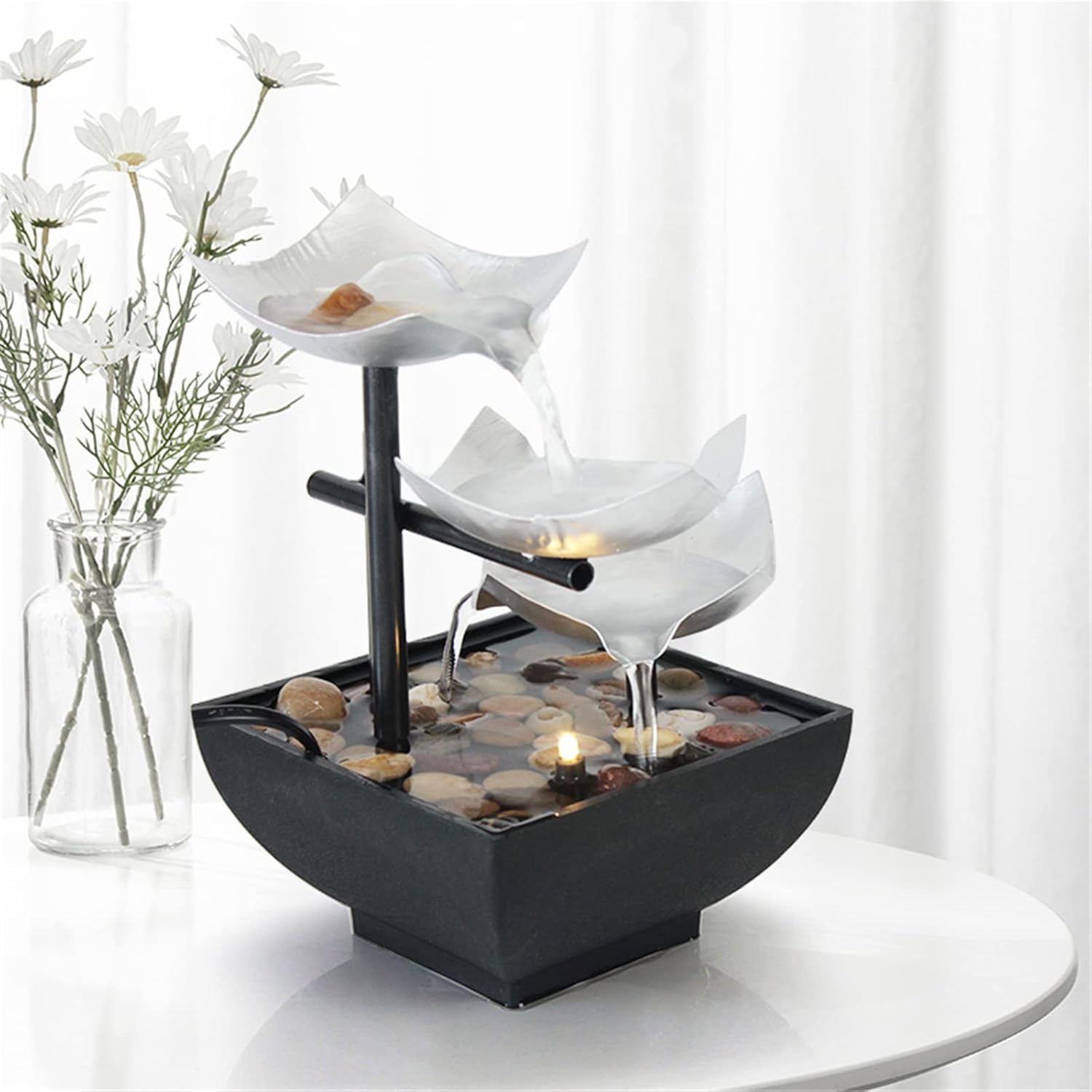 MEIMAY 3-Tier Tabletop Water Fountain with LED Light