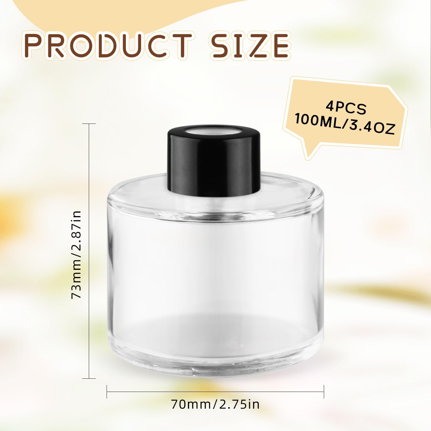 4Pcs 100ml Clear Glass Diffuser Bottles with Black Caps