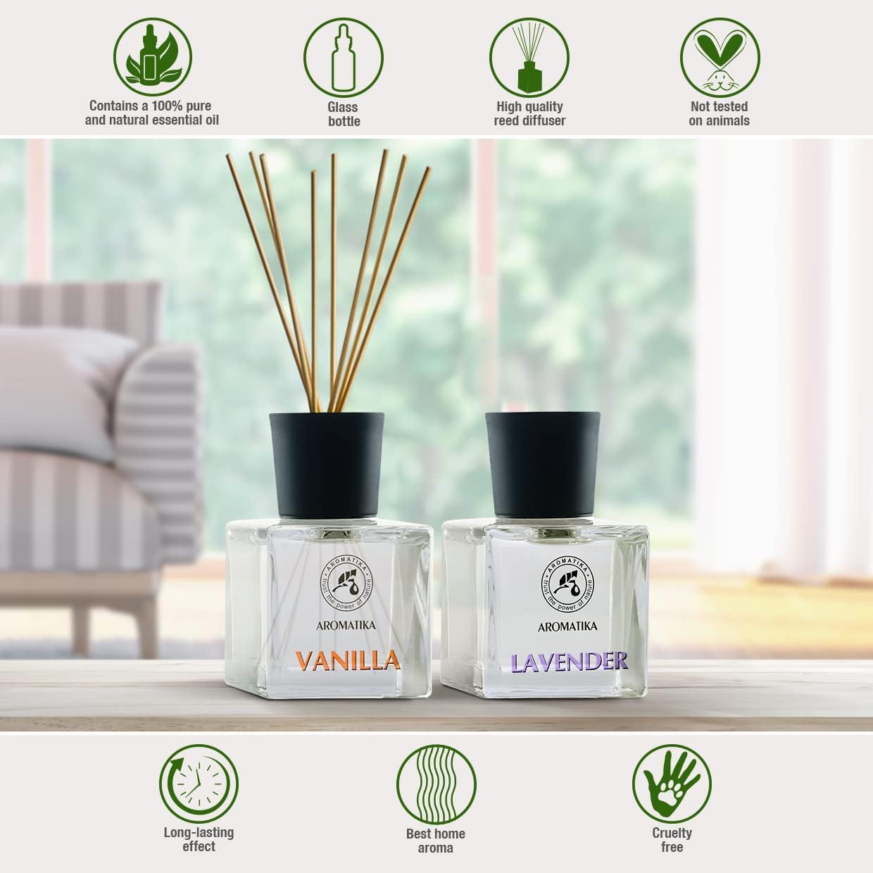 Vanilla Lavender Reed Diffuser Set with Essential Oil