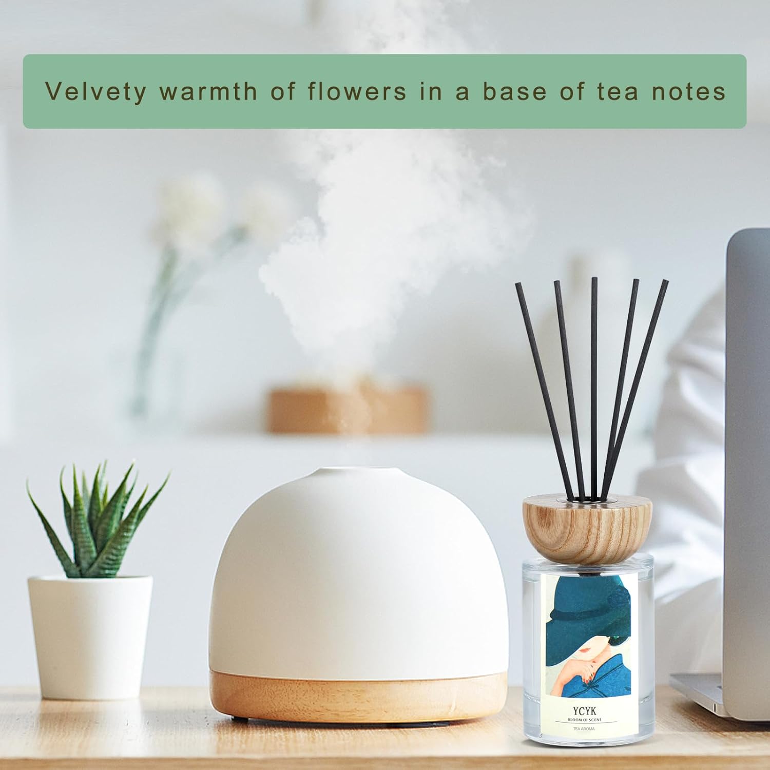 Ycyk Reed Diffuser Set with Jasmine Gardenia Scent Oil