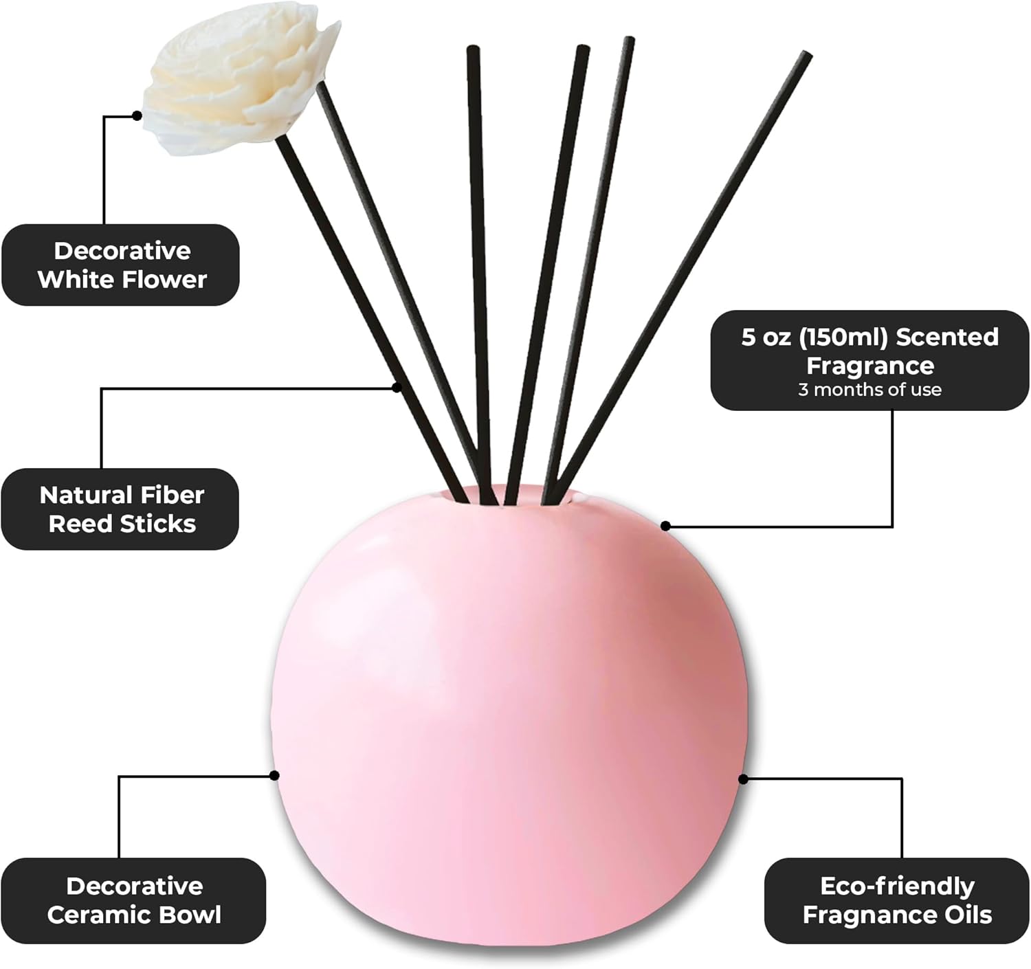 Ampure Rose Fragrance Ceramic Reed Diffuser Set