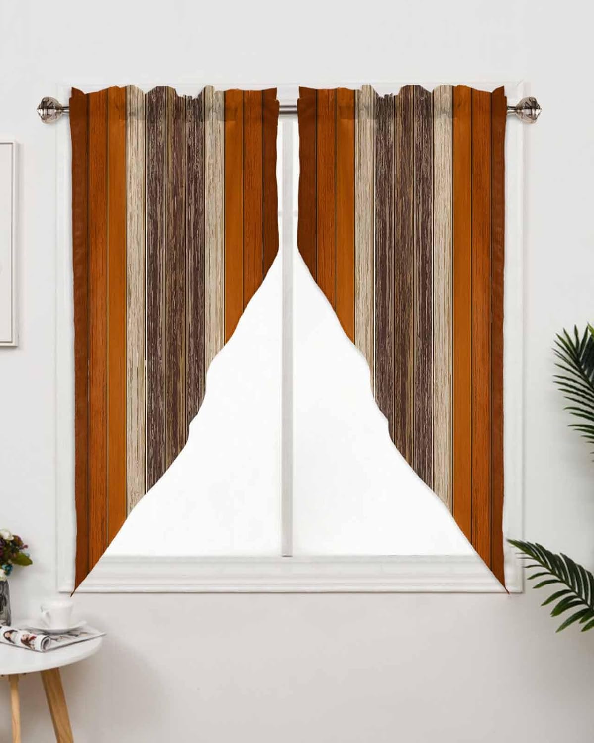 Farmhouse Burnt Orange Valance with 2 Panels for Windows