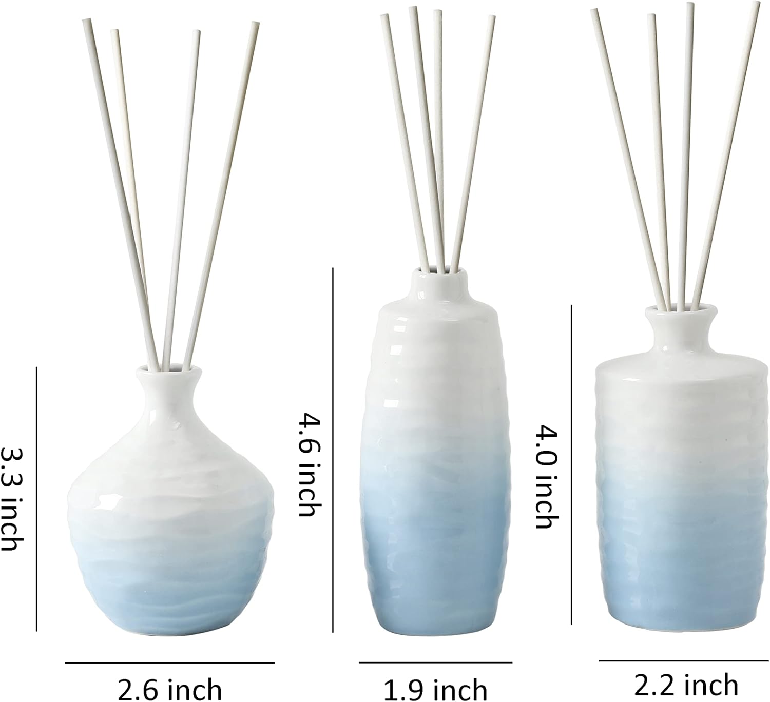 Ceramic Diffuser Bottles Set of 3 Blue White Gradient