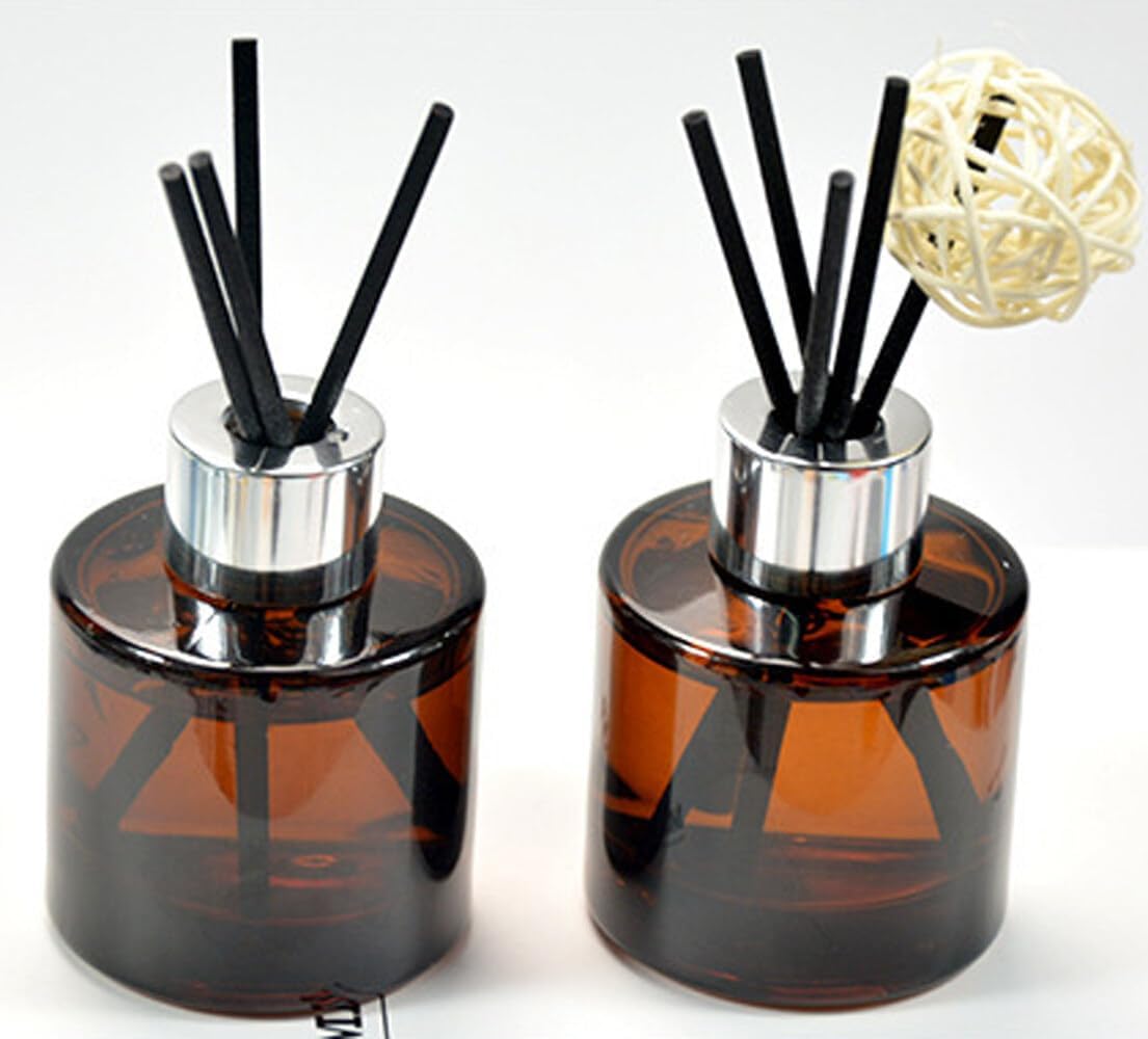 2Pcs 50Ml Amber Glass Diffuser Bottles with Silver Caps