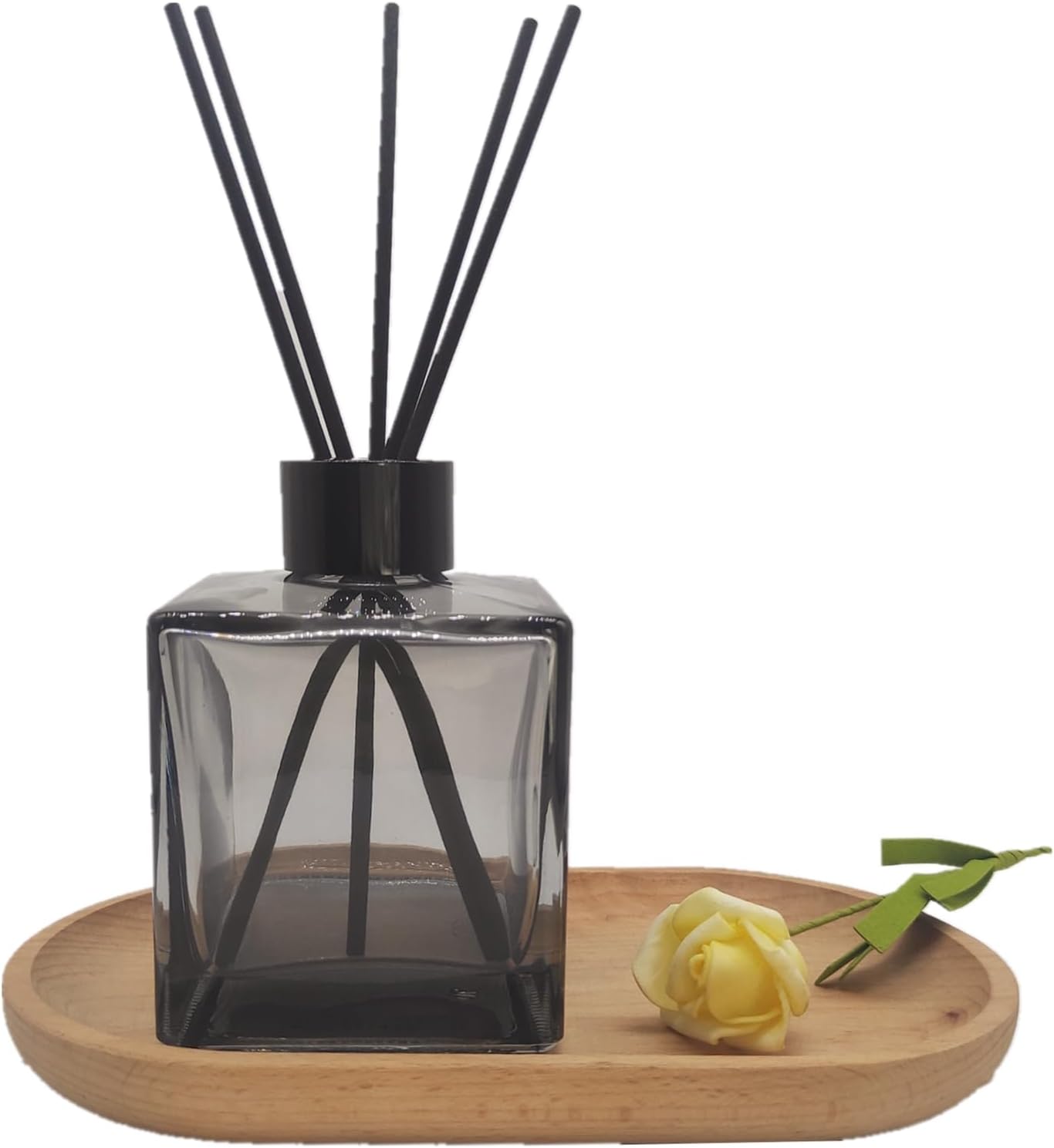 PimyRcyi Reed Diffuser Set 4pcs 200ml Square Glass Jar With Black Sticks For DIY Fragrance Replacement