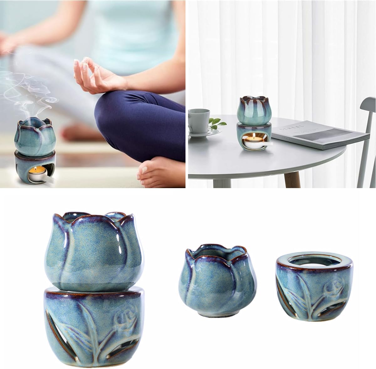 Ruitasa Essential Oil Burner Tealight Set 2PCS Lotushaped Ceramic Aromatherapy Candle