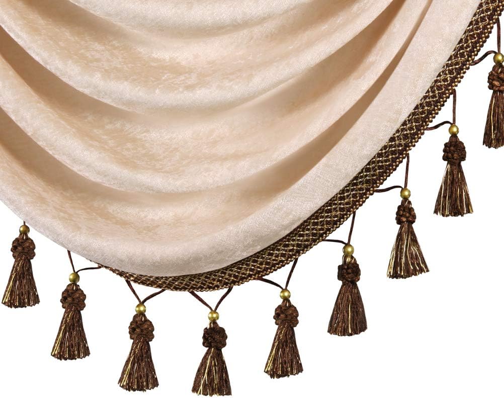 ELKCA Beige Thick Chenille Waterfall Swag Valance for Living Room and Kitchen