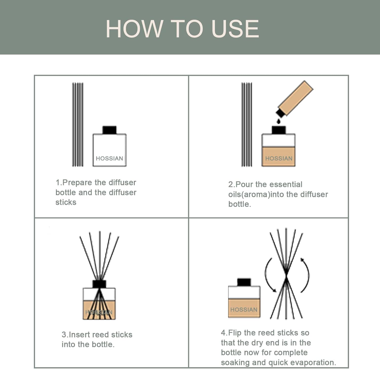 HOSSIAN 10 Pack Reed Diffuser Sticks Set
