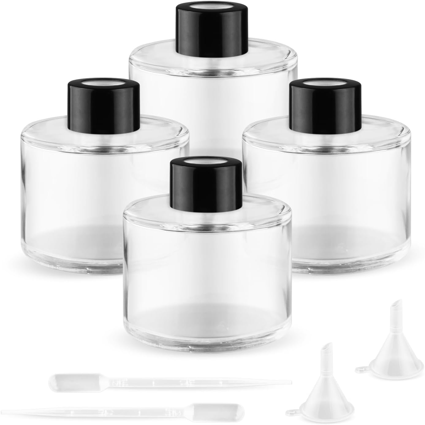 4Pcs 100ml Clear Glass Diffuser Bottles with Black Caps