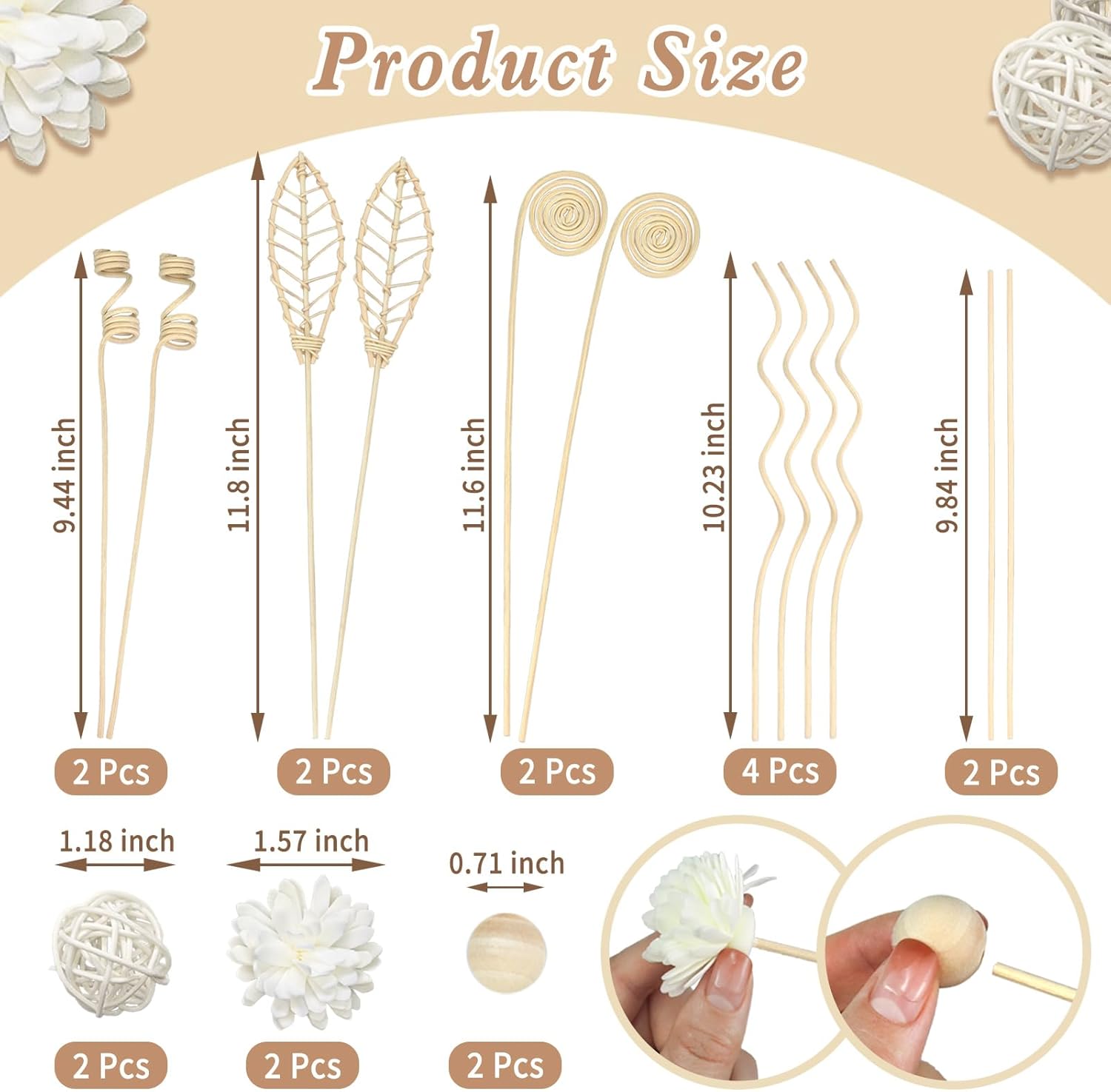 Catephe Reed Diffuser Sticks Set 12 Pcs Natural Rattan Home Decor