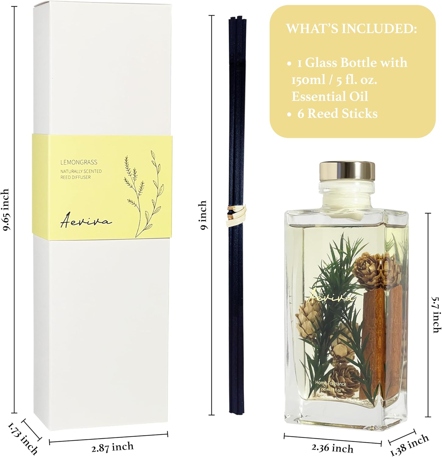 Aeviva Reed Diffuser Set with Lemongrass Scent
