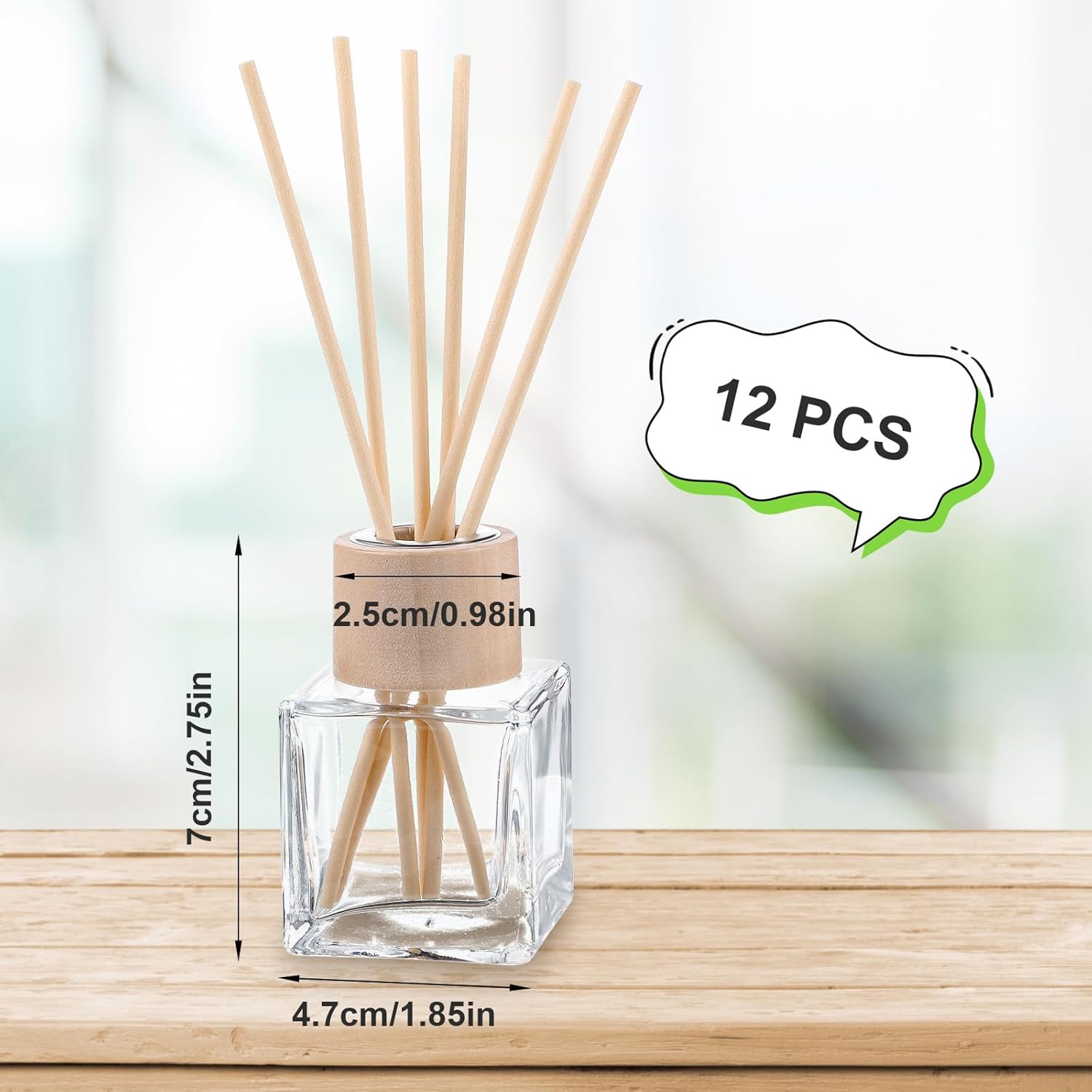 12 Piece Reed Diffuser Set with Wooden Caps and Rattan Sticks