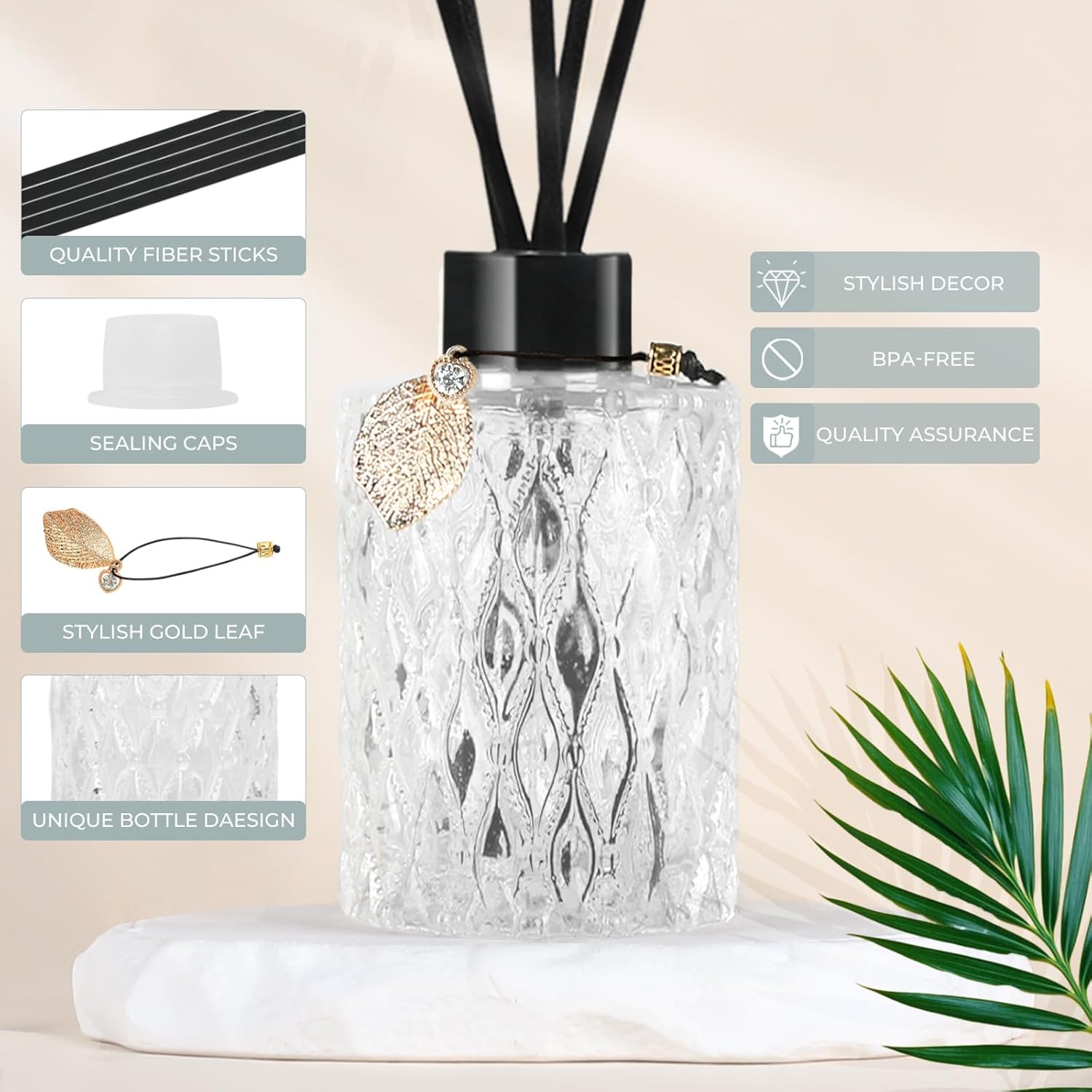 TRIFOLIC 4Pcs Reed Diffuser Set with Golden Decor Black Bottles