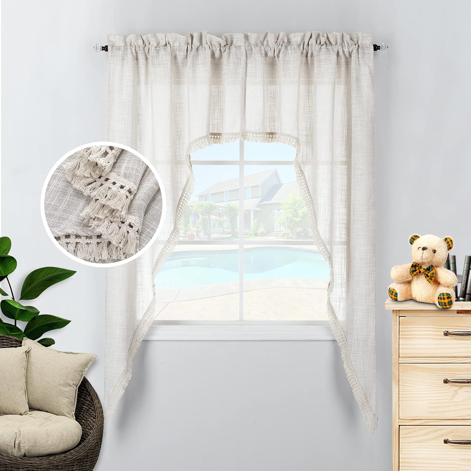 Beda Home Tassel Linen Swag Valance for Farmhouse