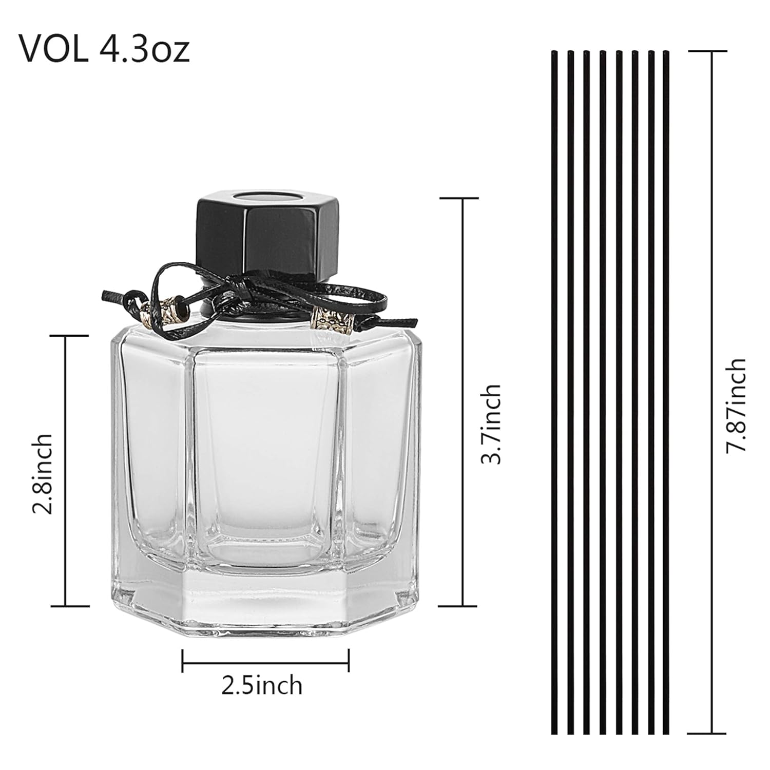 EAST CREEK 3pcs Diffuser Set with 4oz Glass Bottles and Black Sticks