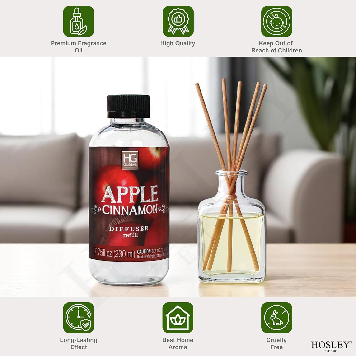 Hosley Premium Apple Cinnamon Reed Diffuser Refills Set of 2