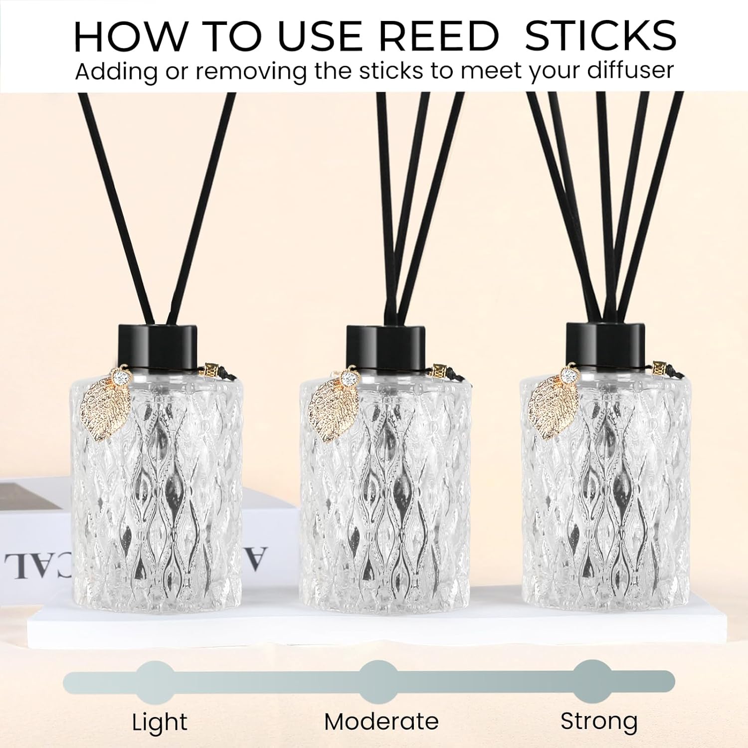 TRIFOLIC 4Pcs Reed Diffuser Set with Golden Decor Black Bottles