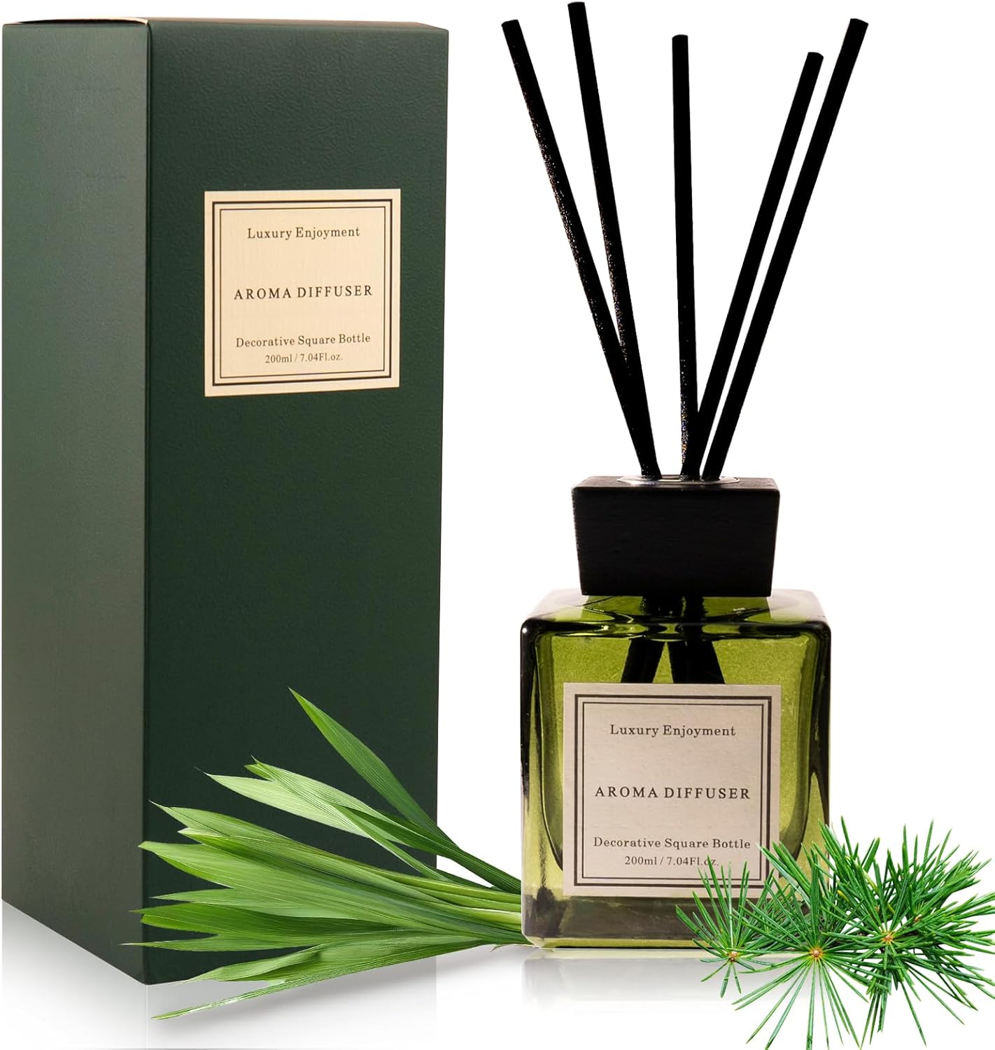 XEPTLE Long-Lasting Woodland Citrus Reed Diffuser Set 704 oz Green Glass