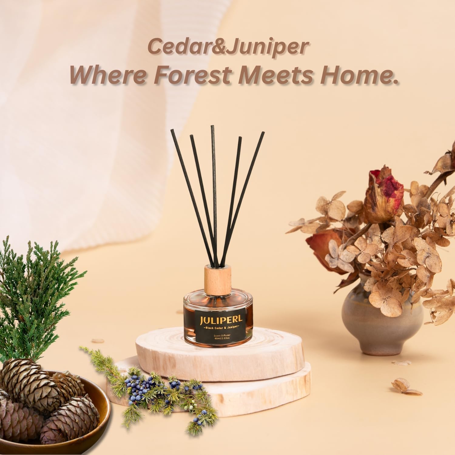 JULIPERL Reed Diffuser Set - Jasmine Cedar Peach