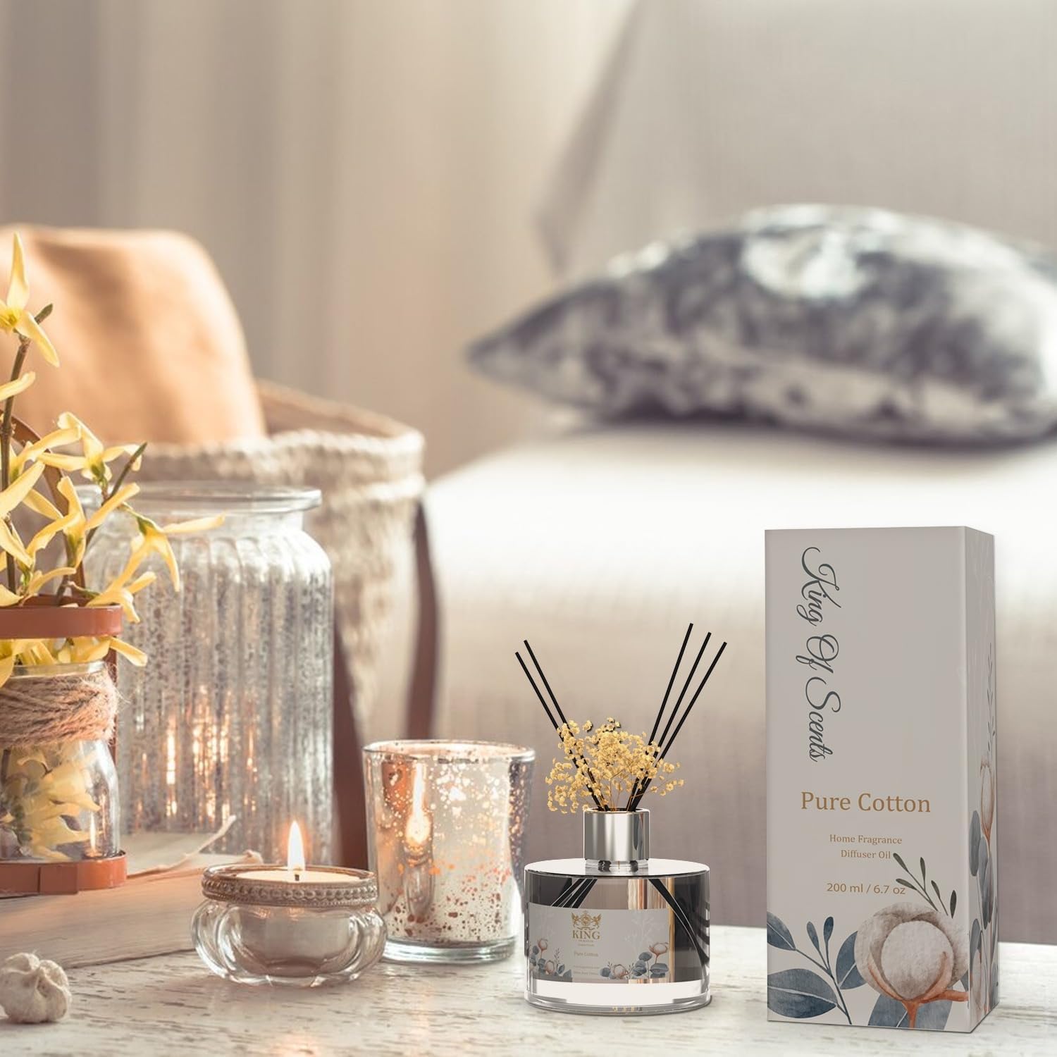 KING OF SCENTS 200ml Pure Cotton Reed Diffuser Set Pack of 3
