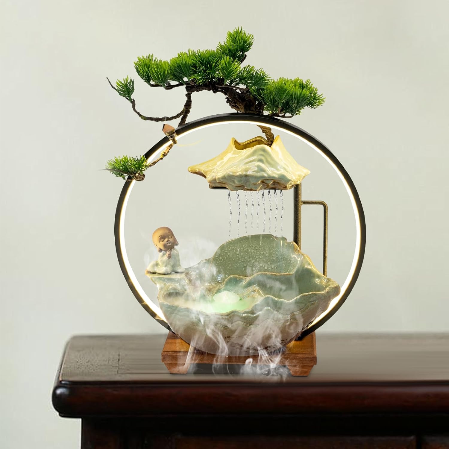 Zen Desktop Water Fountain with LED and Fog for Home Office