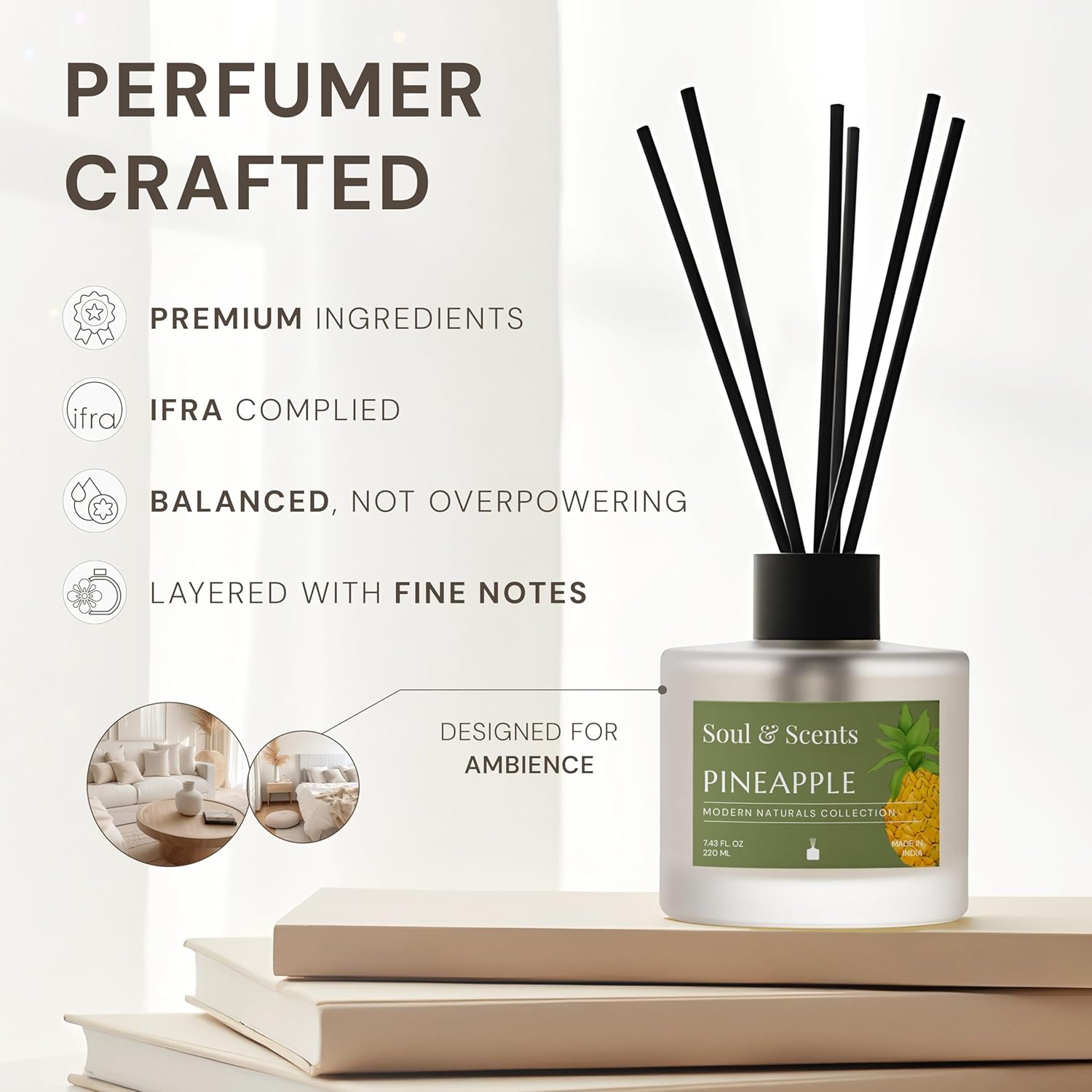 Soul Scents Pineapple Reed Diffuser Set 743 oz Refillable with 6 Fiber Sticks