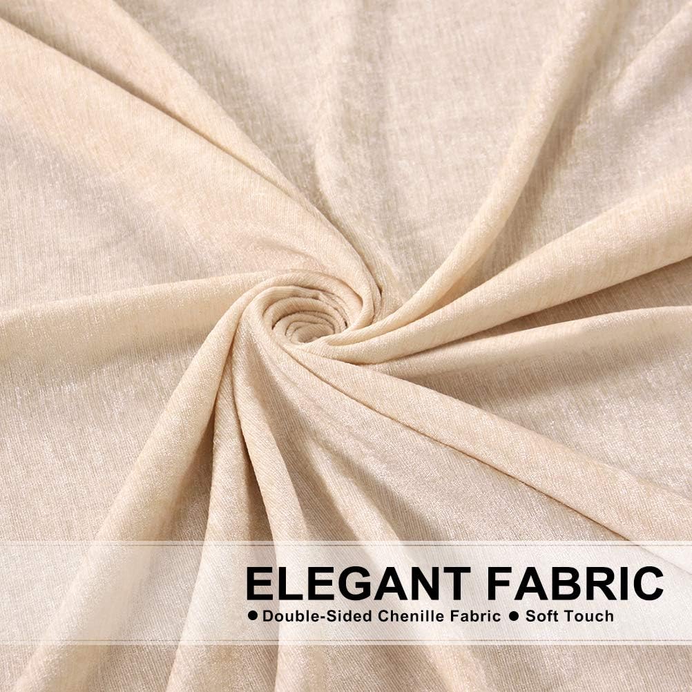 ELKCA Beige Thick Chenille Waterfall Swag Valance for Living Room and Kitchen