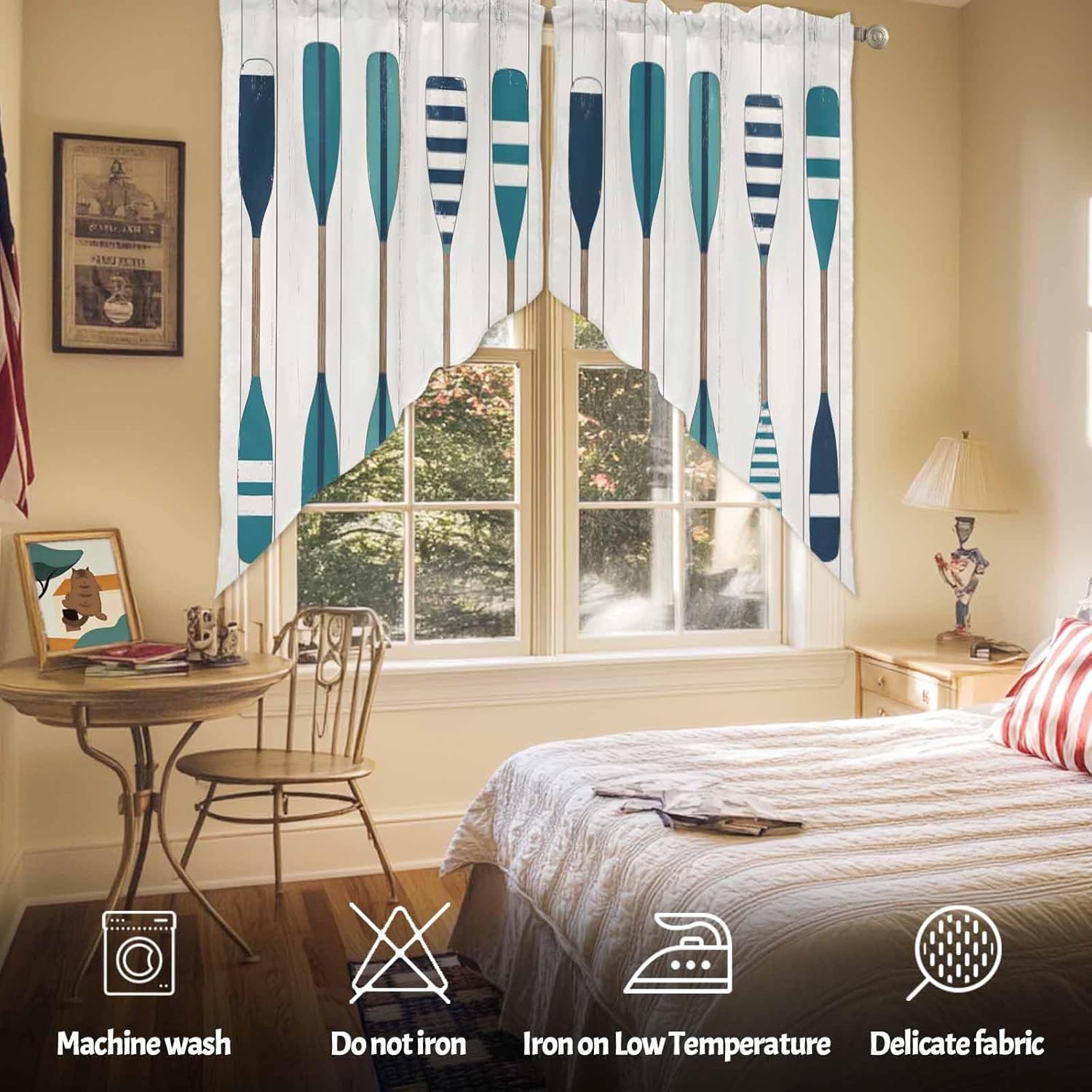 Striped Lake Paddles Swag Valances 2 Panels Set 36 Inch