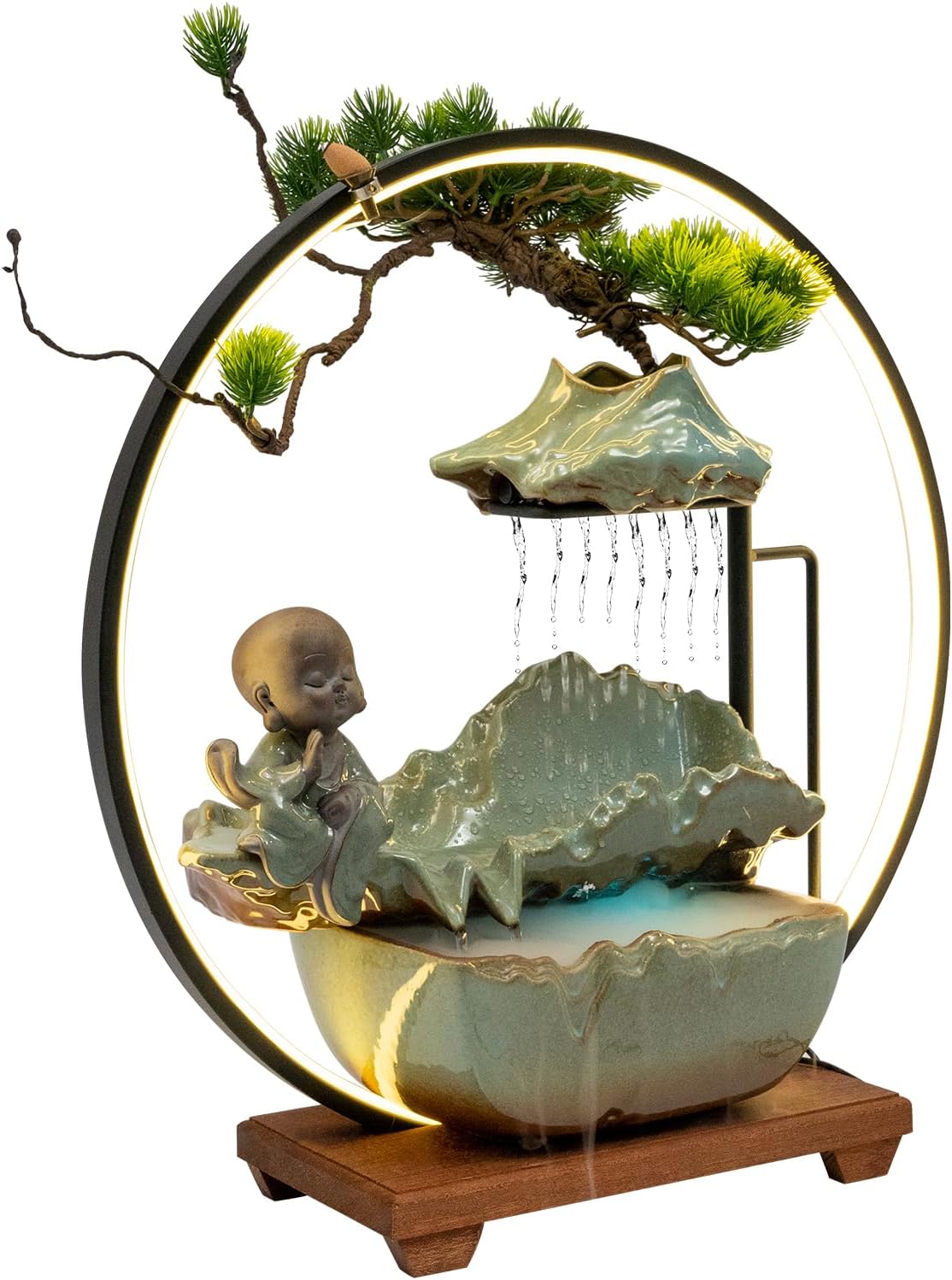 Big Fountain for Table Top - Indoor Waterfall with LED Light and Reflux Incense