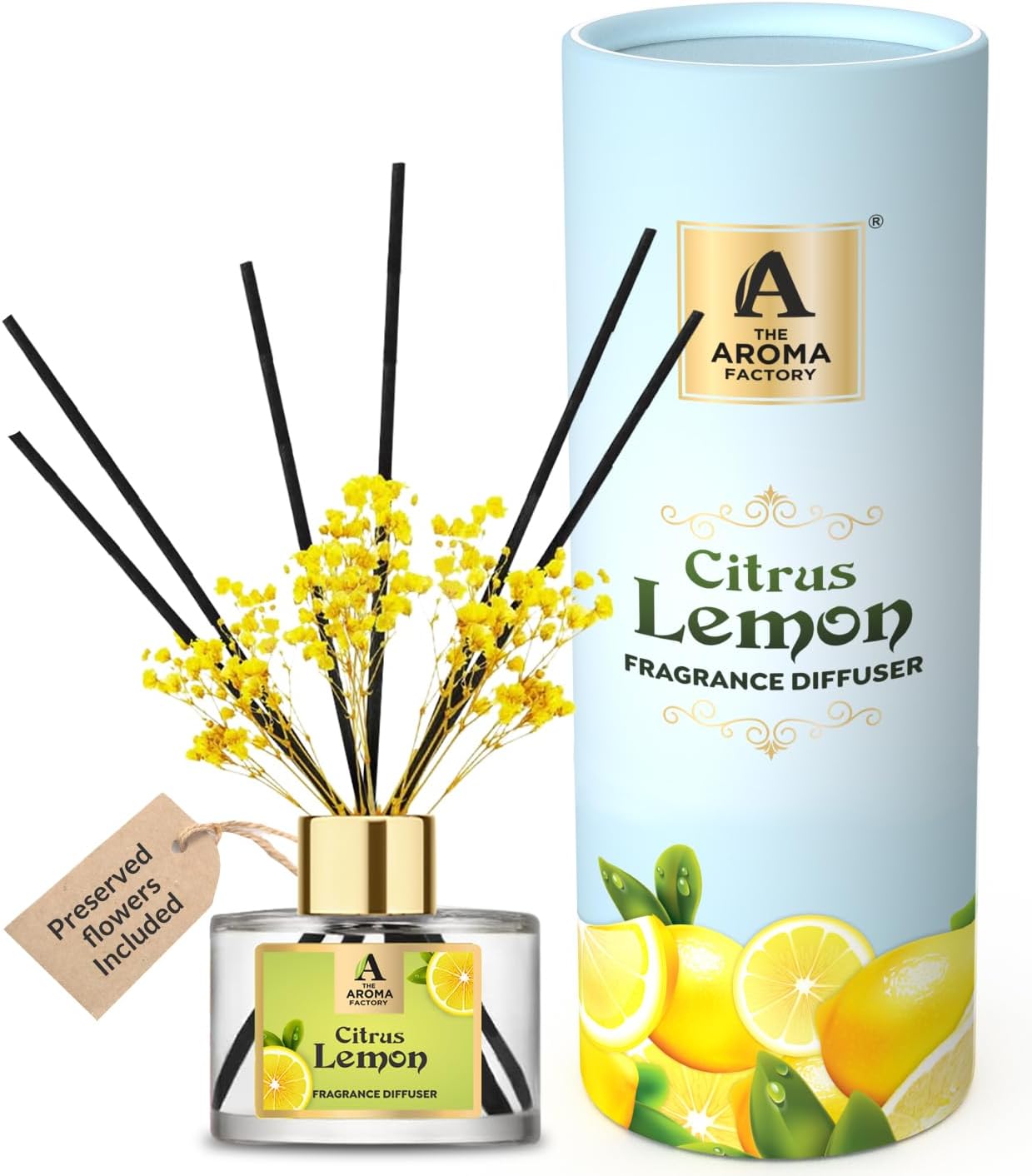 The Aroma Factory Citrus Lemon Reed Diffuser Set